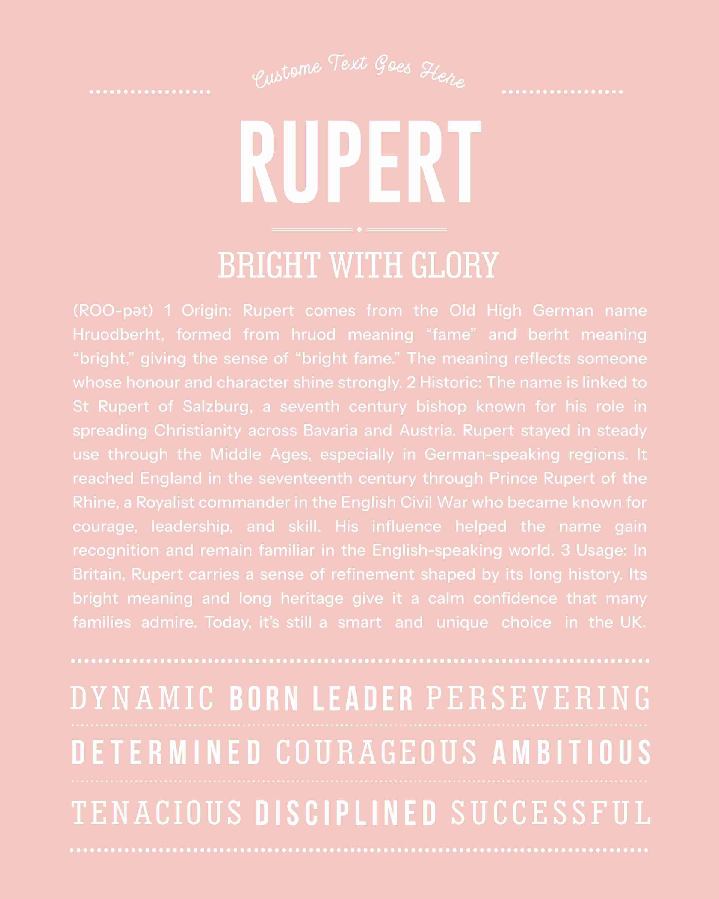 Rupert | Personalised Name Meaning Print – Custom Name Art Gift