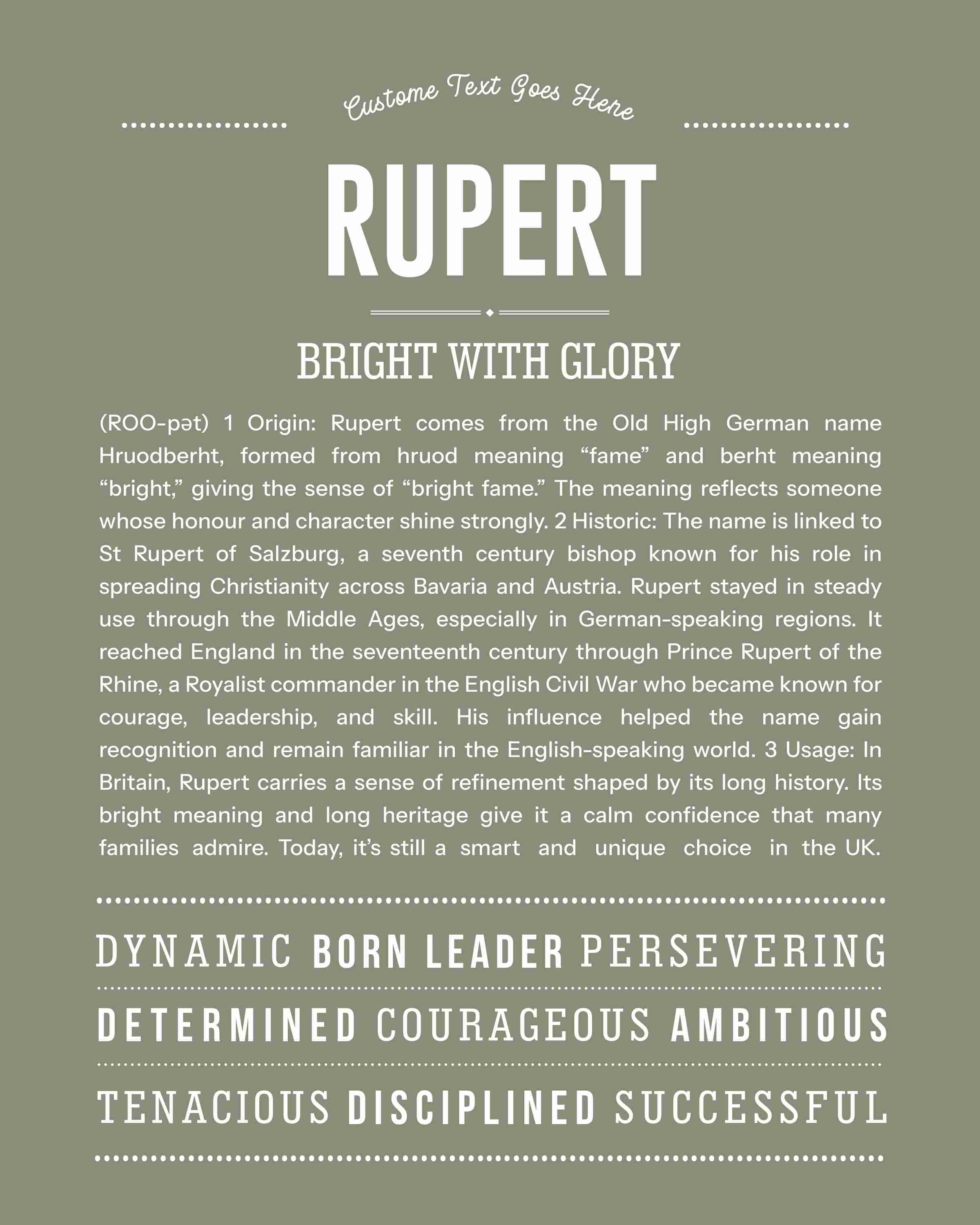 Rupert | Personalised Name Meaning Print – Custom Name Art Gift