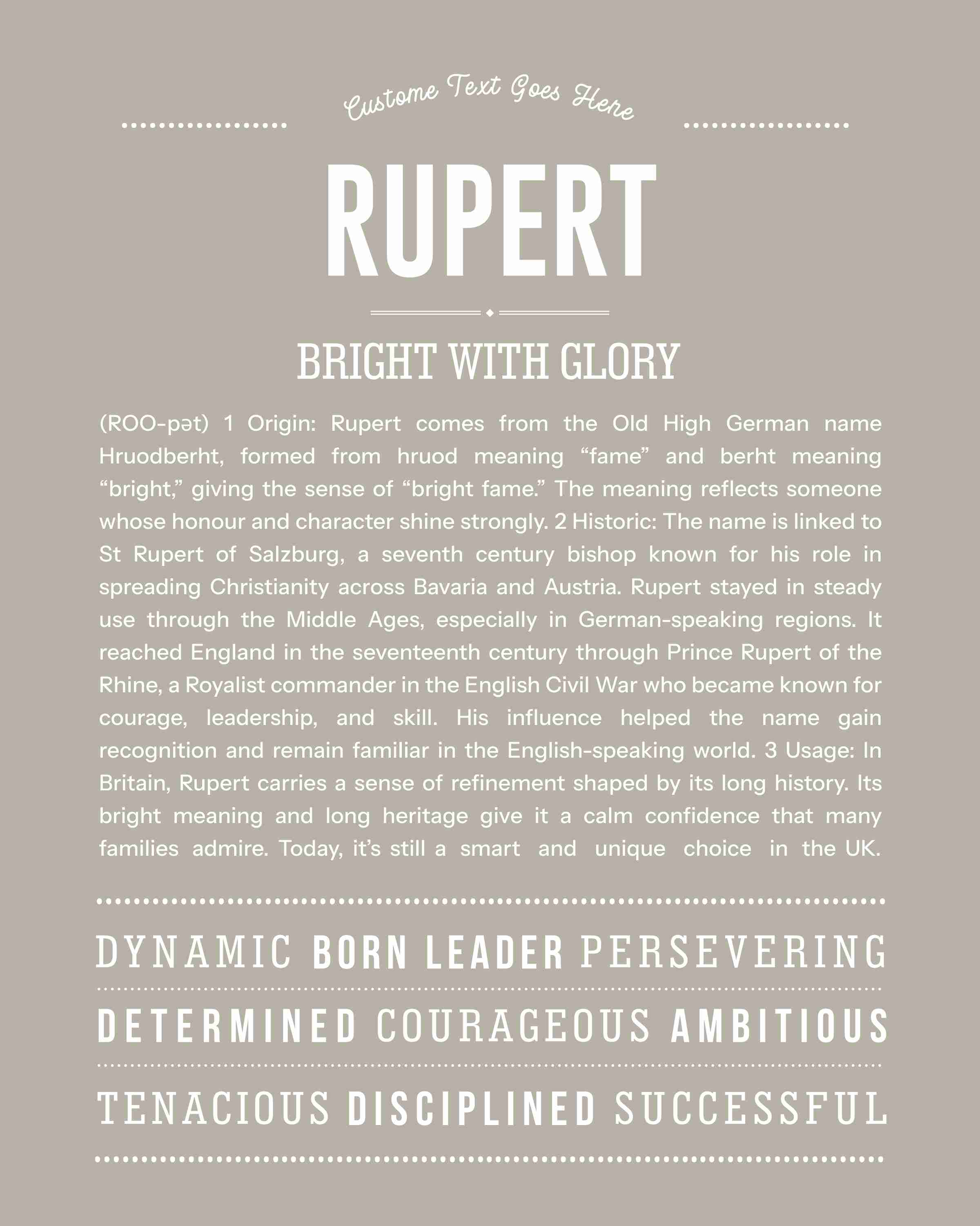 Rupert | Personalised Name Meaning Print – Custom Name Art Gift