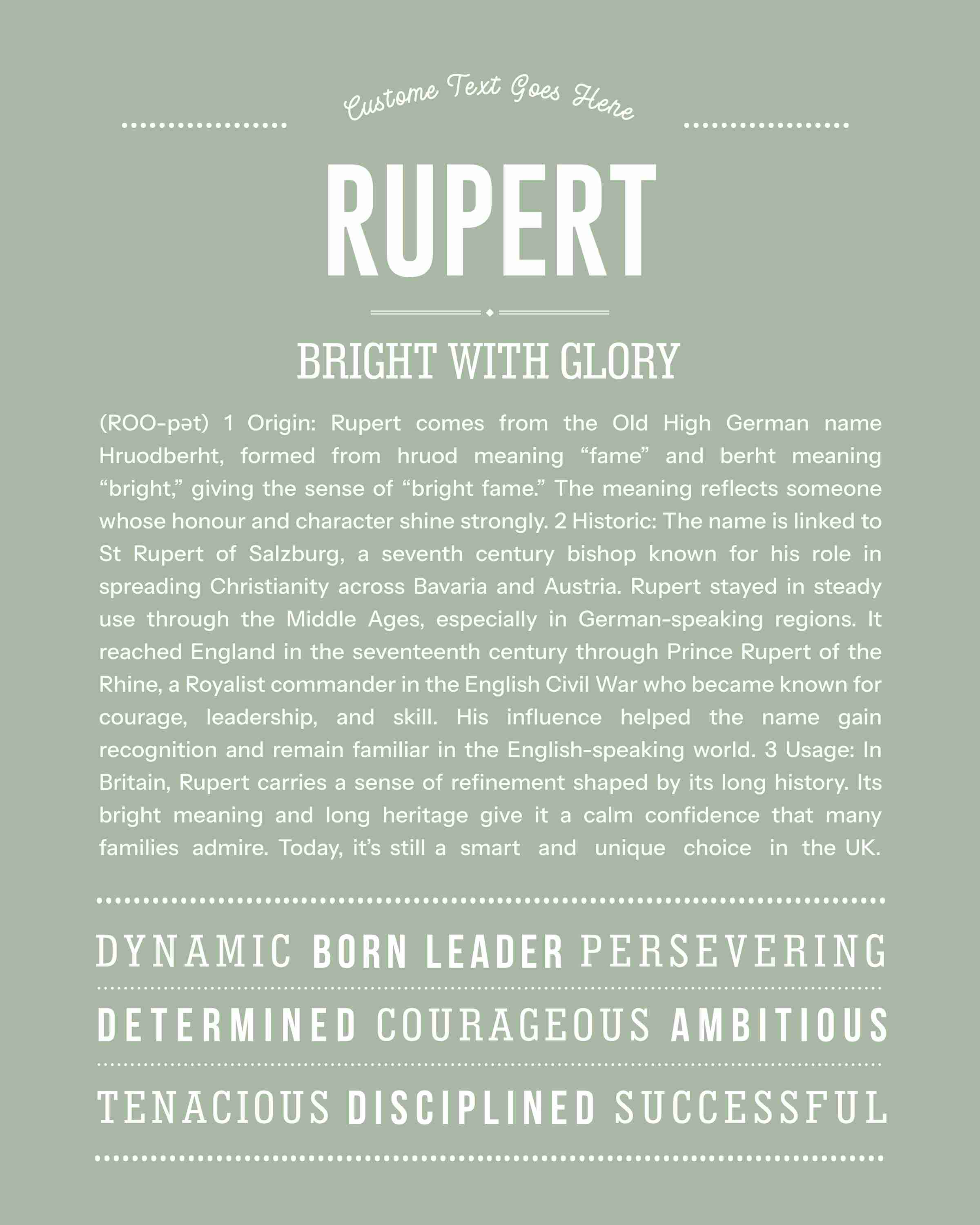 Rupert | Personalised Name Meaning Print – Custom Name Art Gift