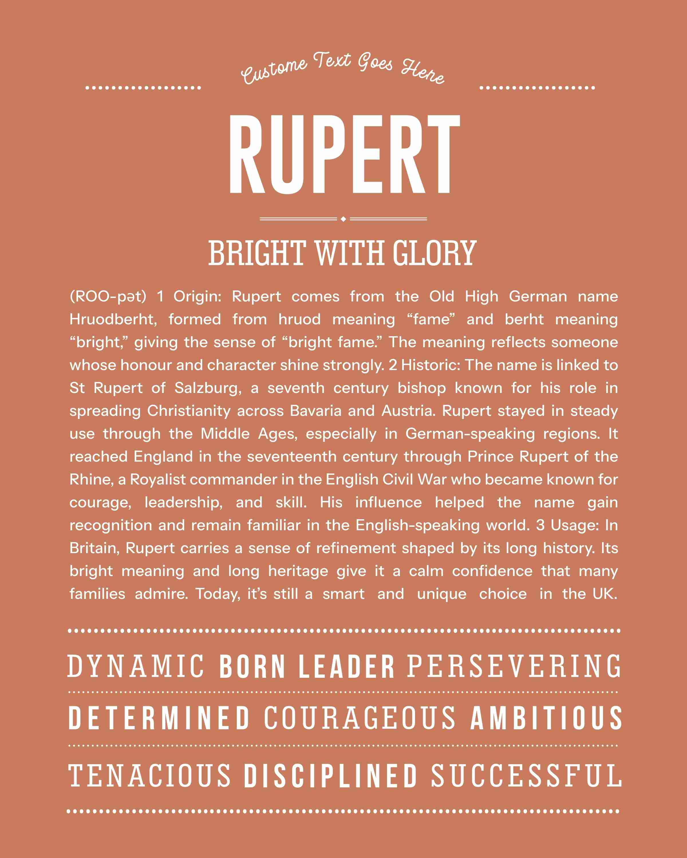 Rupert | Personalised Name Meaning Print – Custom Name Art Gift