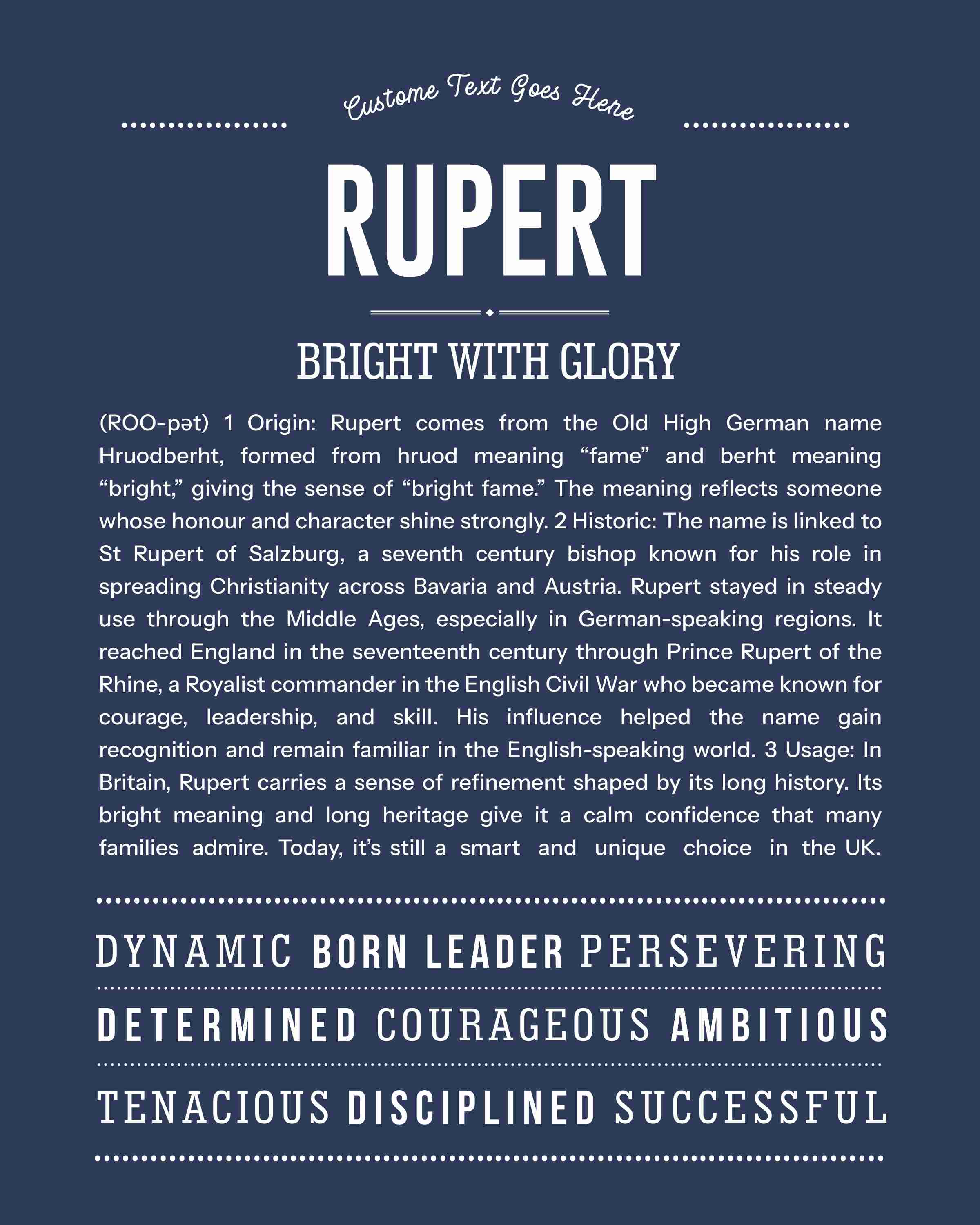 Rupert | Personalised Name Meaning Print – Custom Name Art Gift