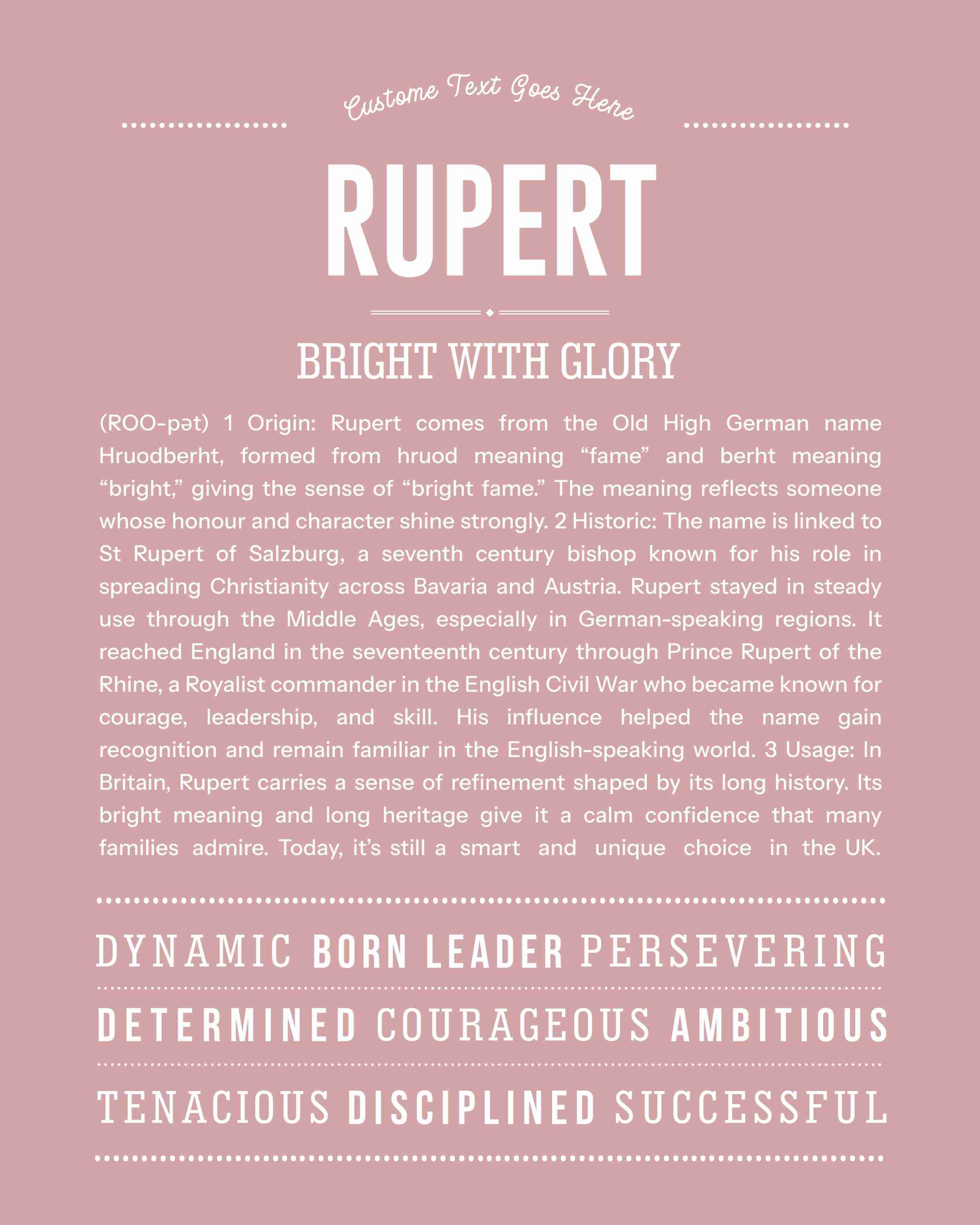 Rupert | Personalised Name Meaning Print – Custom Name Art Gift