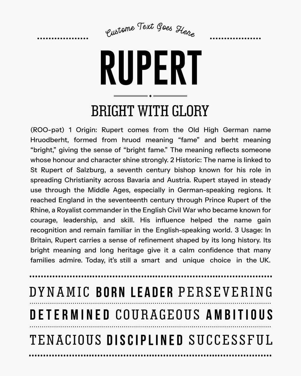 Rupert | Personalised Name Meaning Print – Custom Name Art Gift