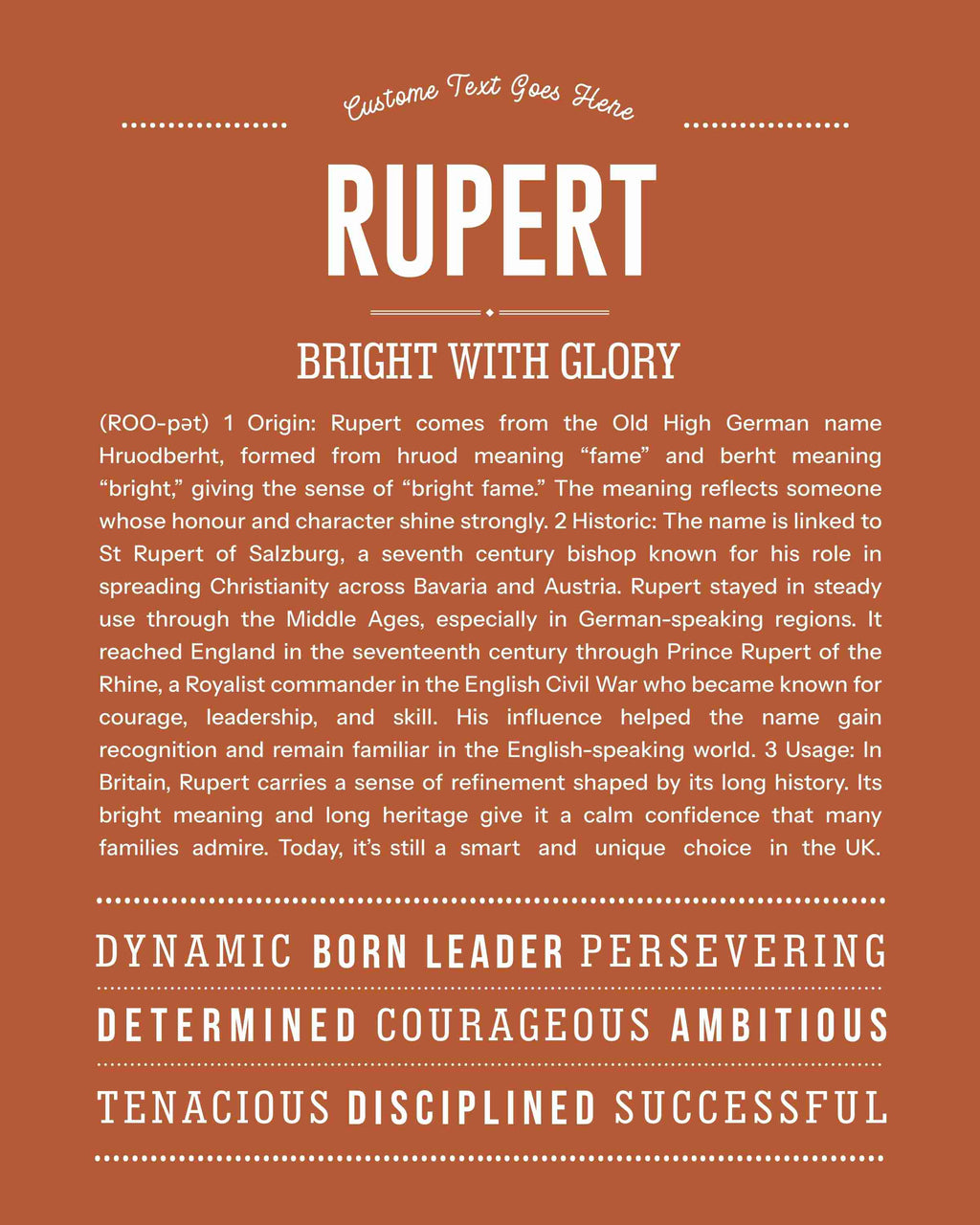 Rupert | Personalised Name Meaning Print – Custom Name Art Gift