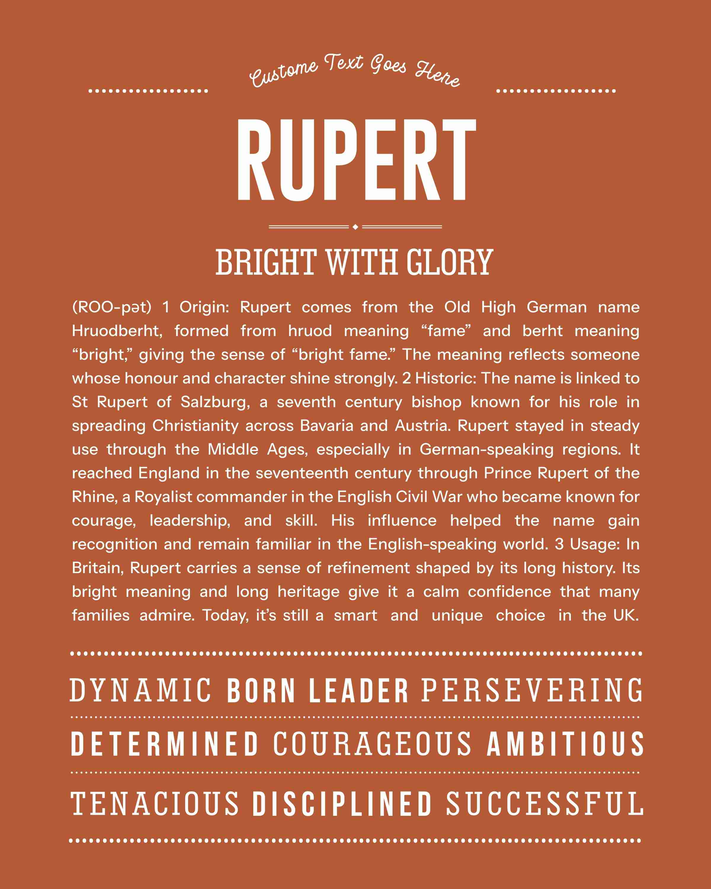 Rupert | Personalised Name Meaning Print – Custom Name Art Gift