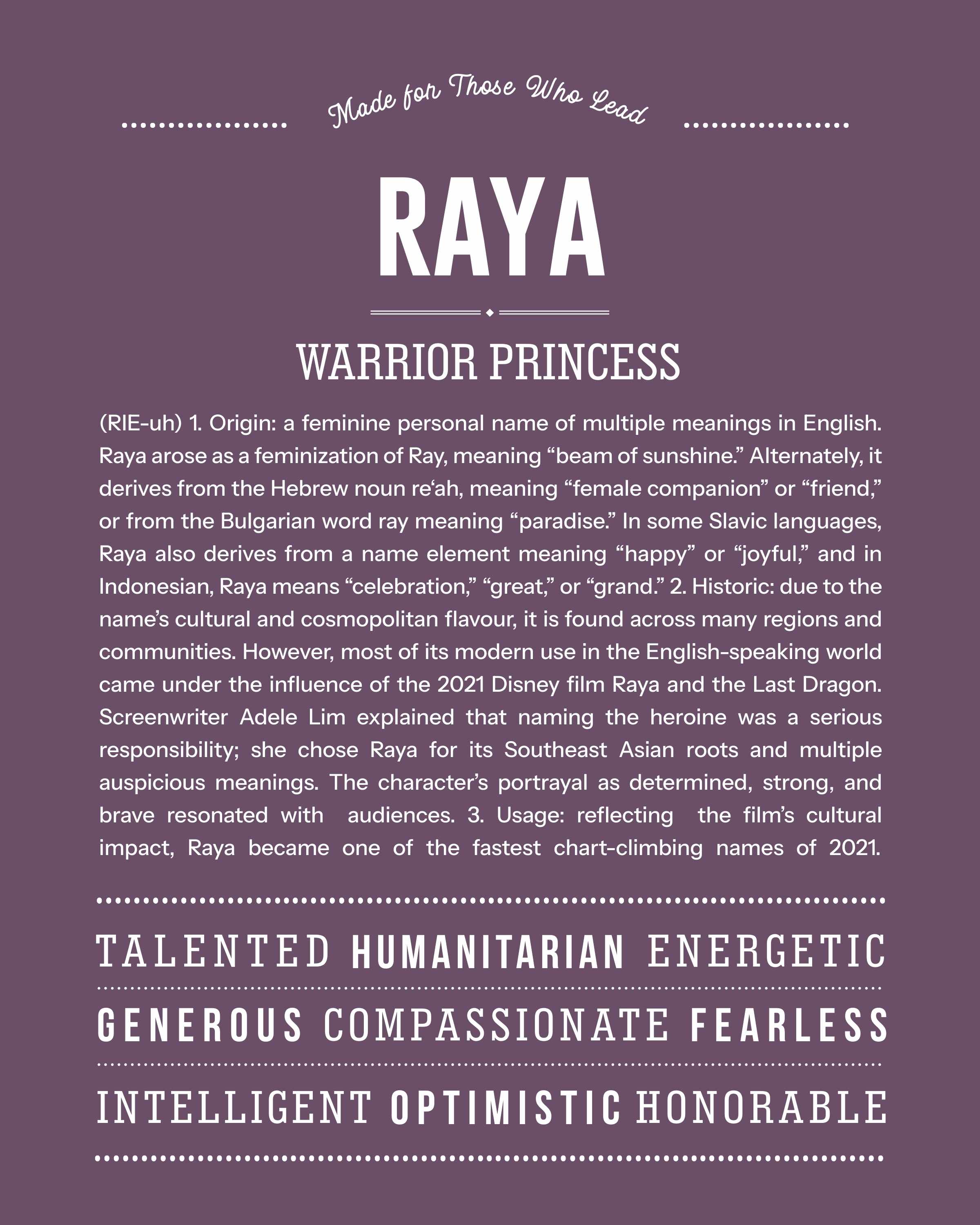 Raya | Personalised Name Meaning Print – Custom Name Art Gift