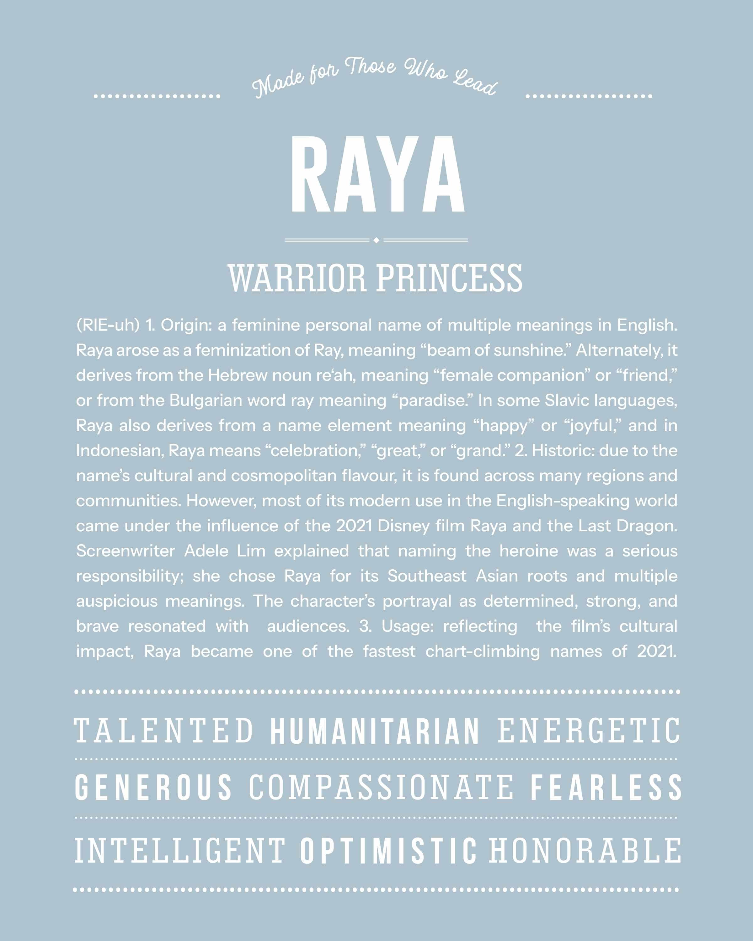 Raya | Personalised Name Meaning Print – Custom Name Art Gift
