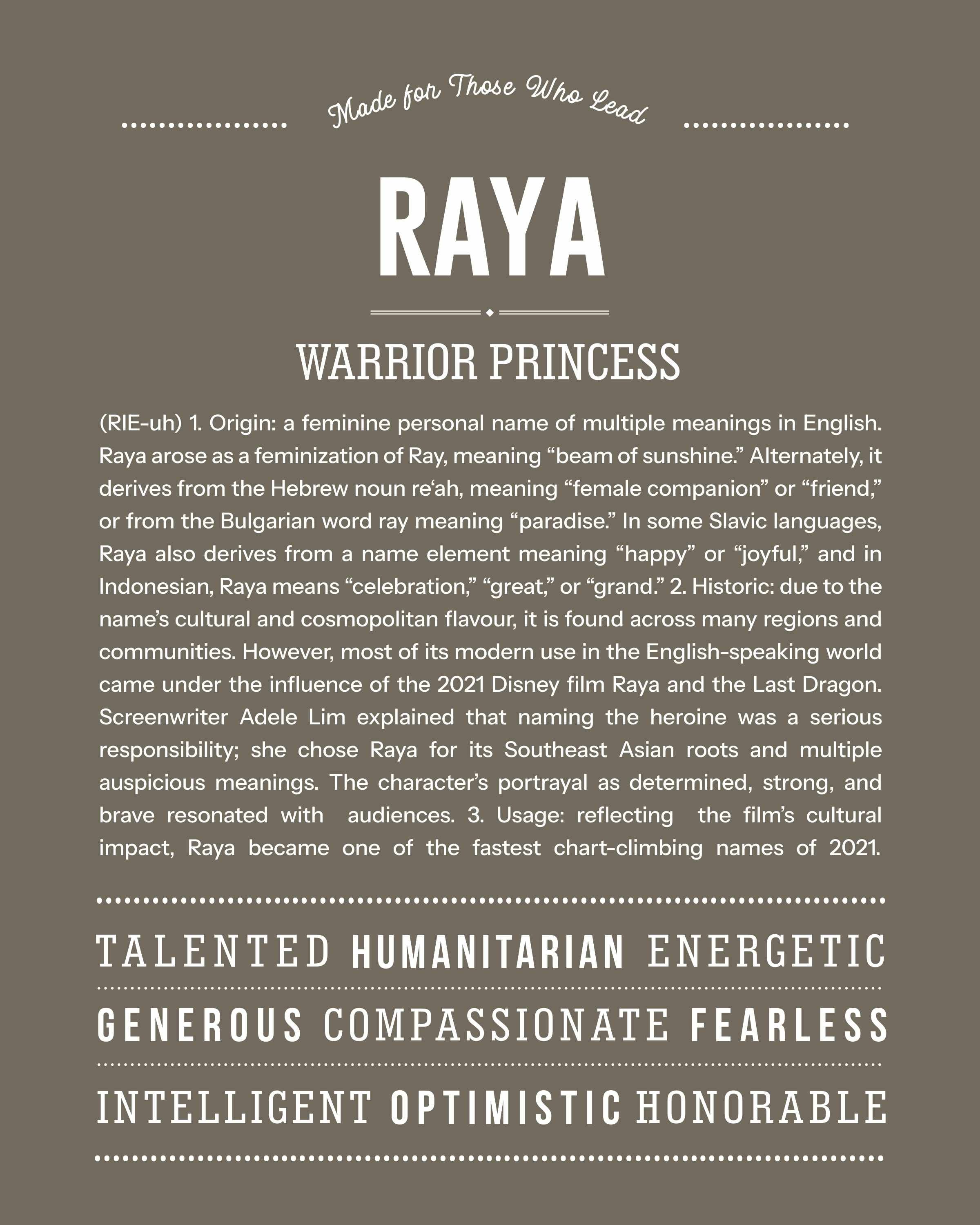 Raya | Personalised Name Meaning Print – Custom Name Art Gift