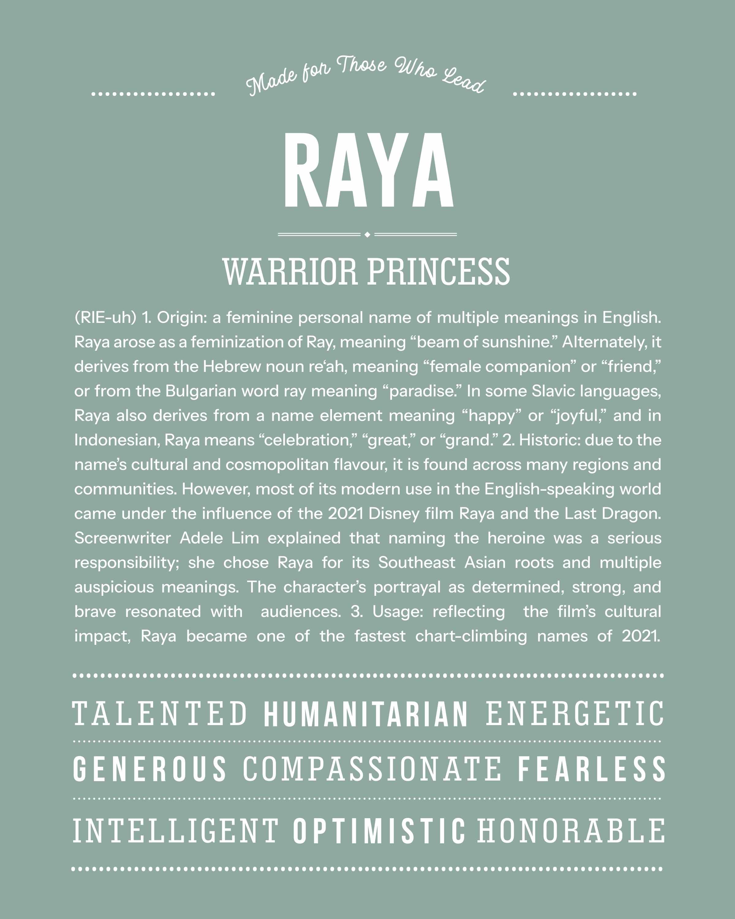 Raya | Personalised Name Meaning Print – Custom Name Art Gift