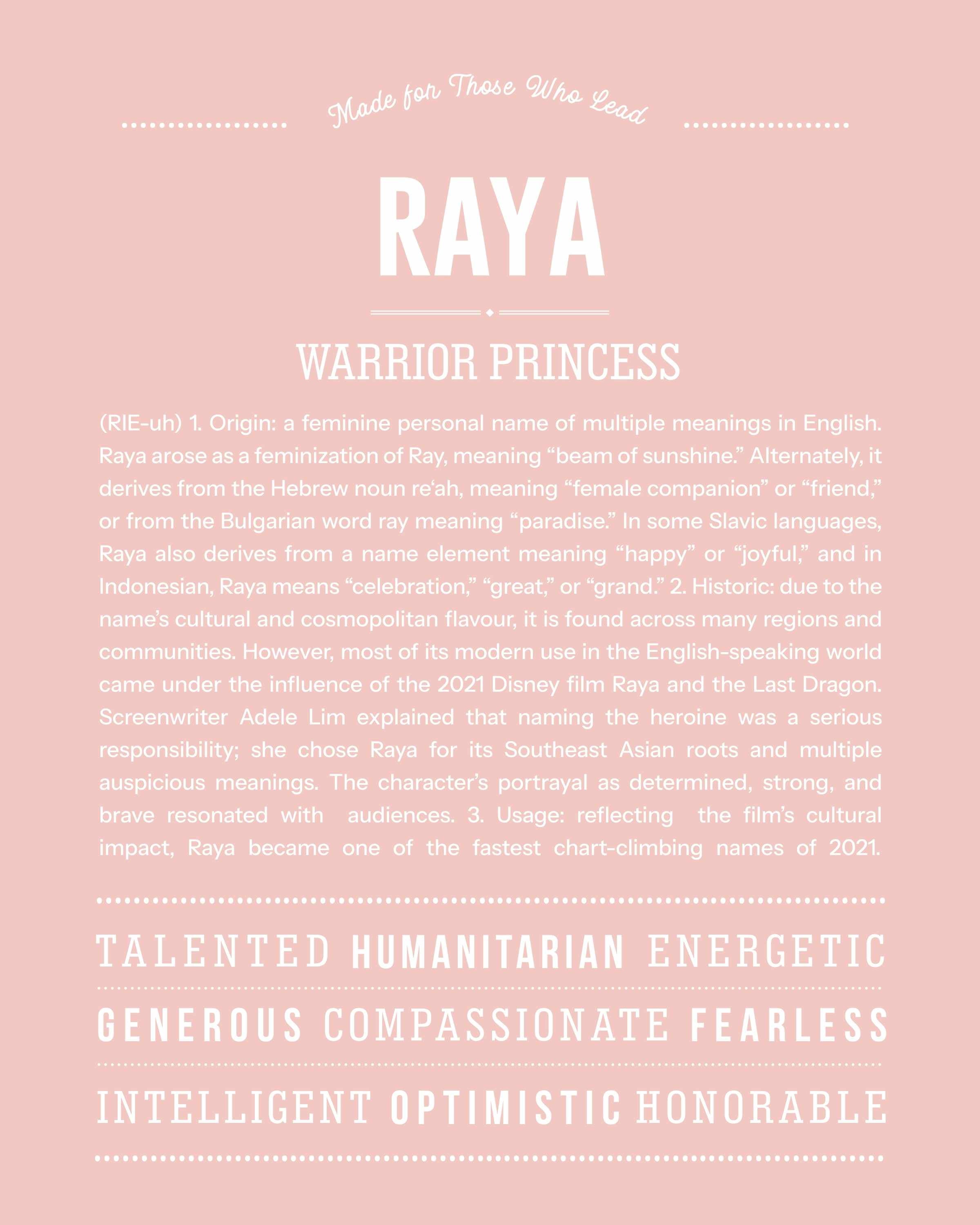 Raya | Personalised Name Meaning Print – Custom Name Art Gift