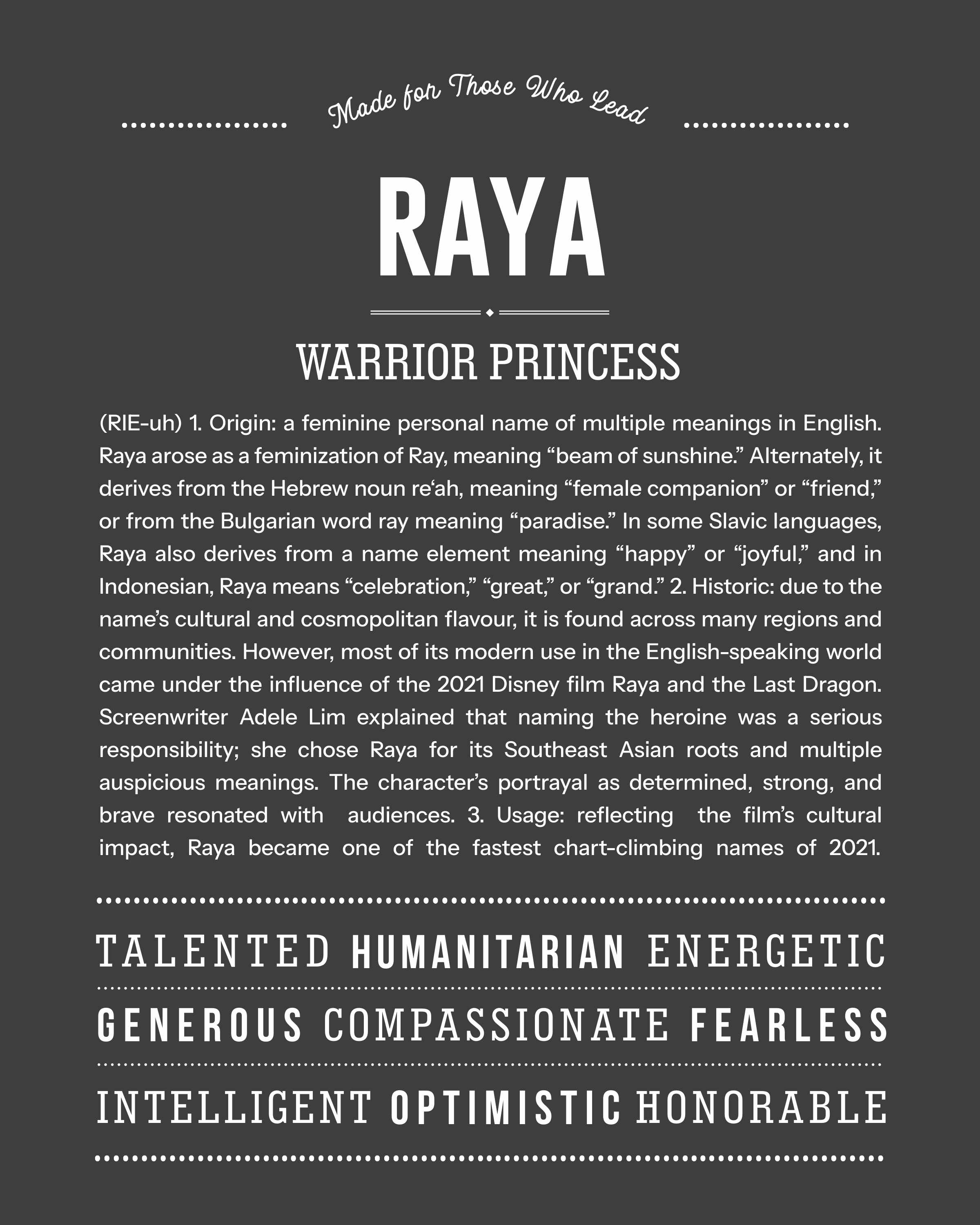 Raya | Personalised Name Meaning Print – Custom Name Art Gift