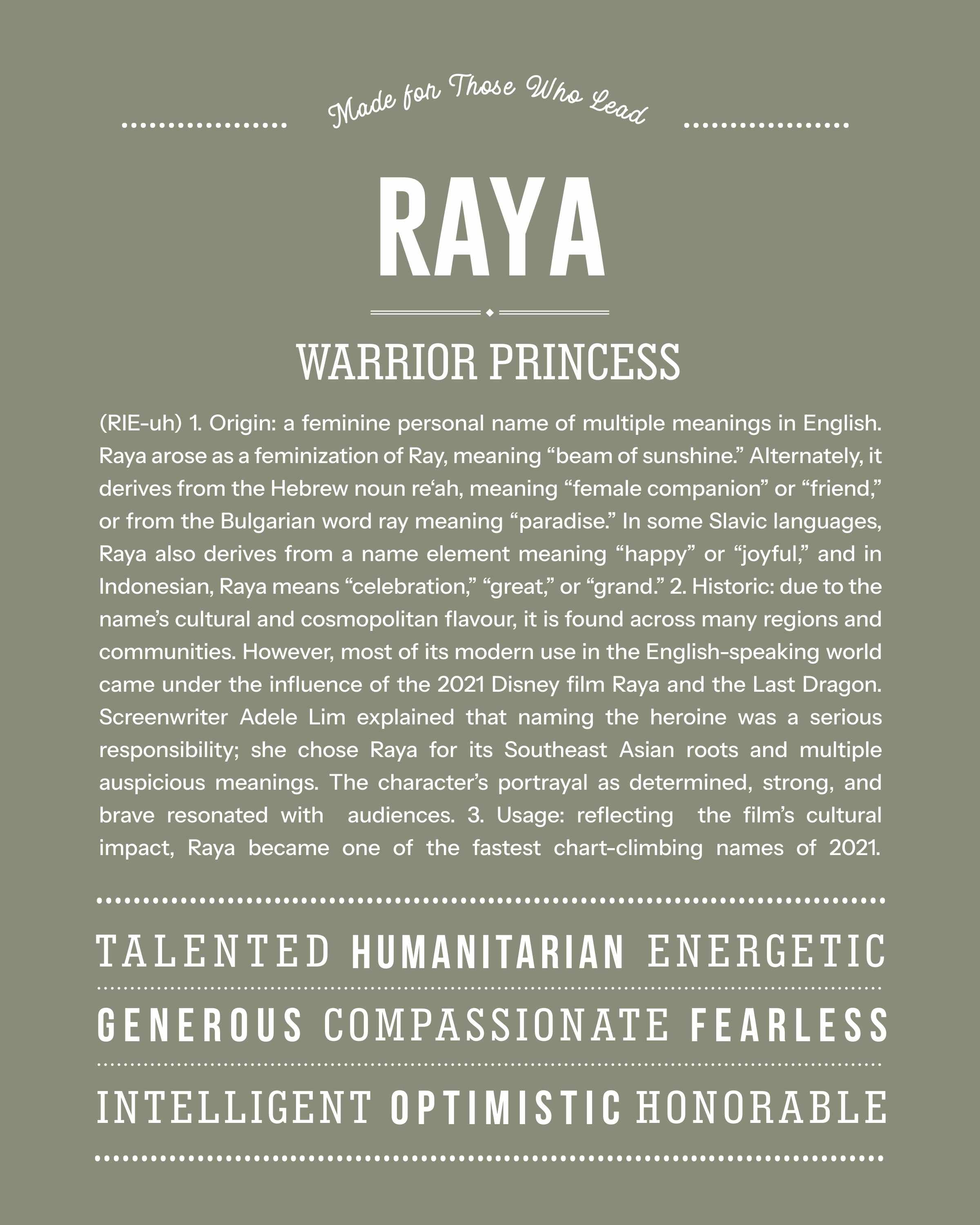 Raya | Personalised Name Meaning Print – Custom Name Art Gift