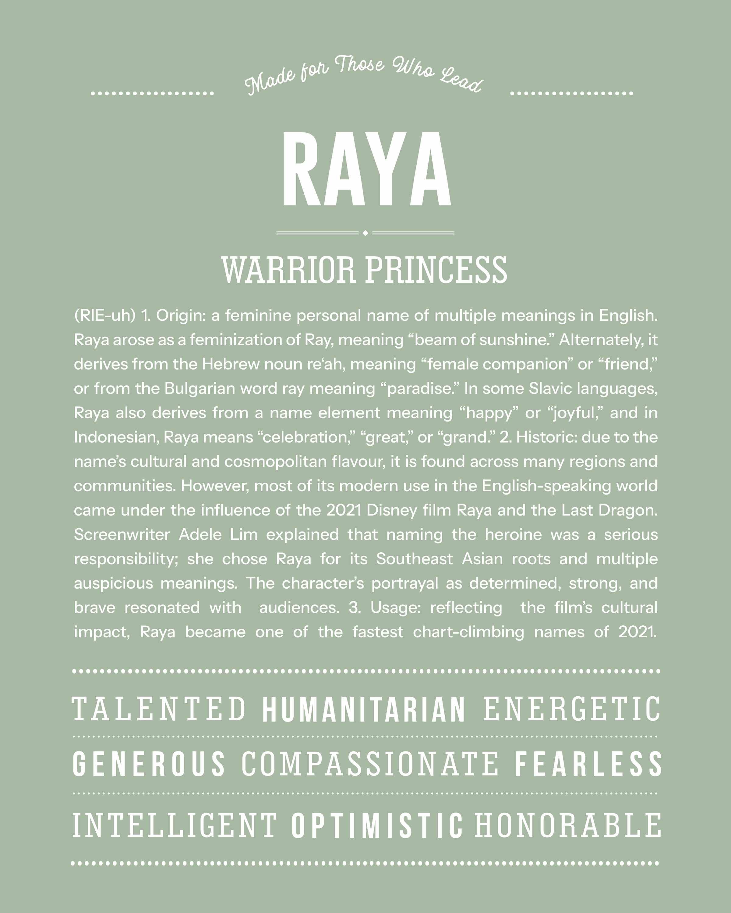Raya | Personalised Name Meaning Print – Custom Name Art Gift