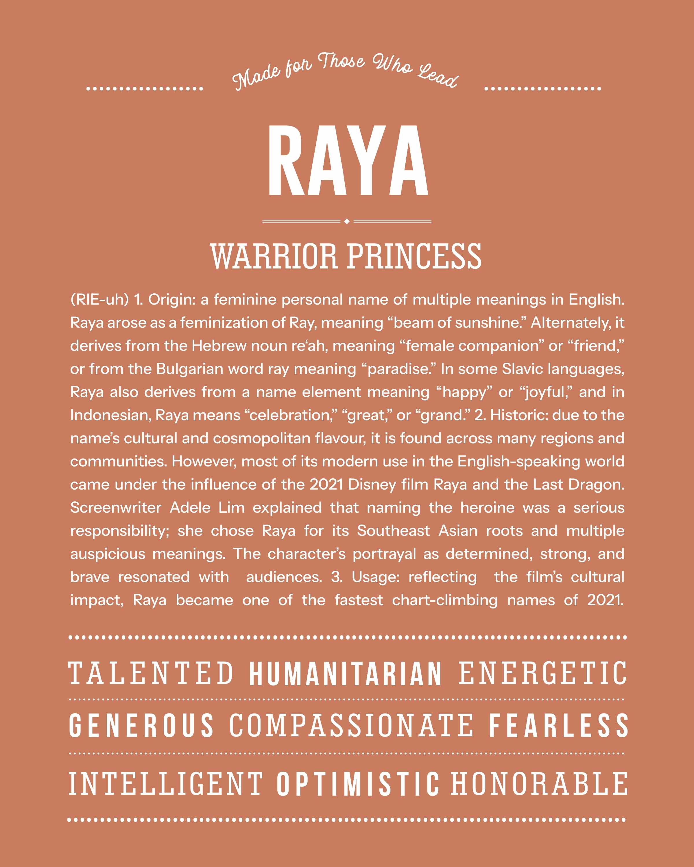 Raya | Personalised Name Meaning Print – Custom Name Art Gift