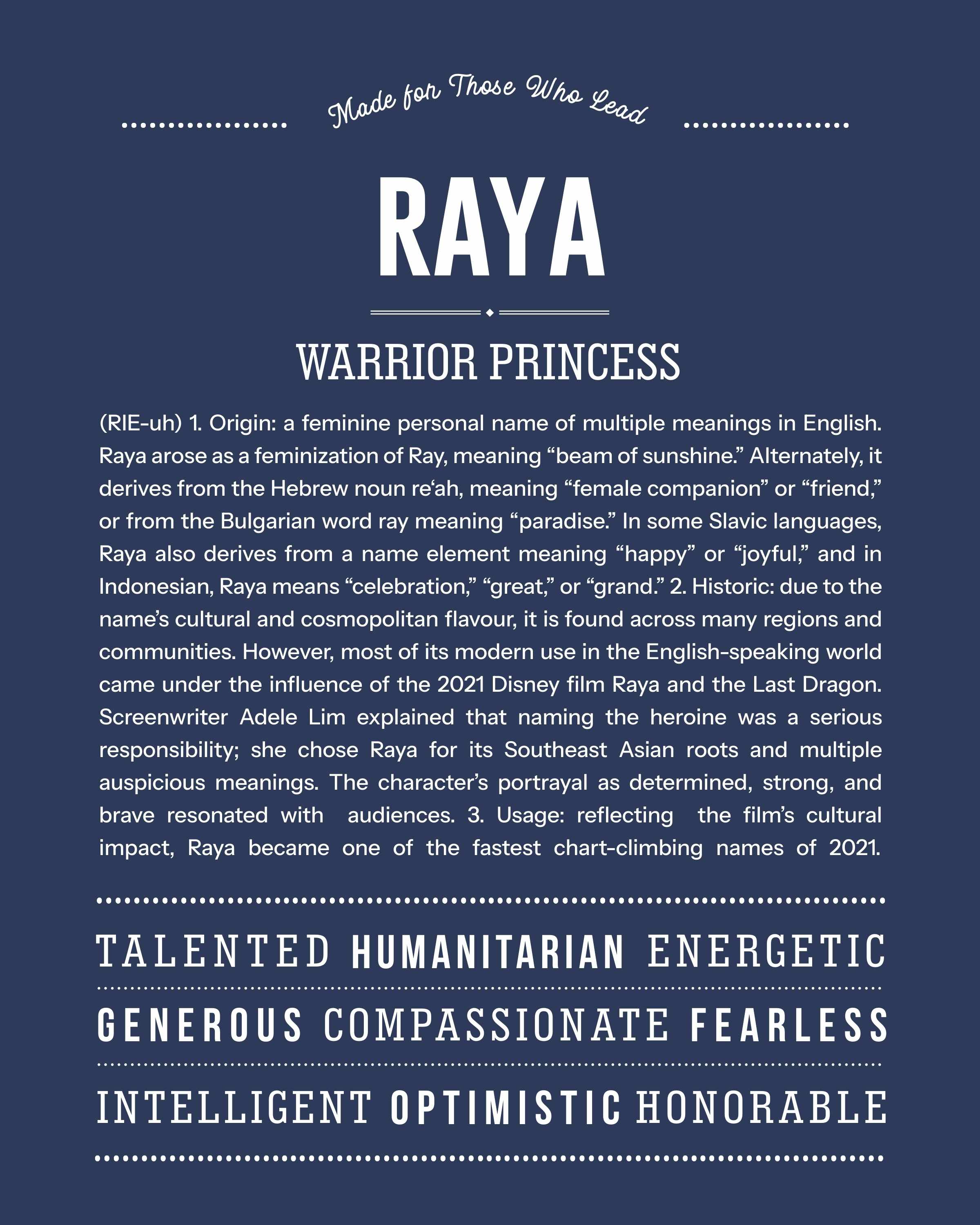 Raya | Personalised Name Meaning Print – Custom Name Art Gift