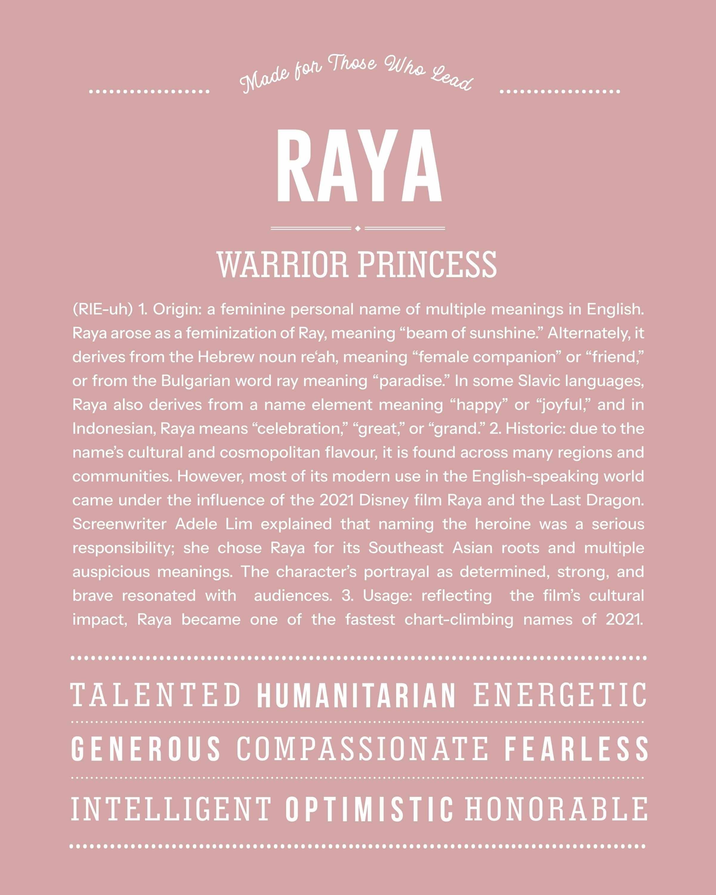 Raya | Personalised Name Meaning Print – Custom Name Art Gift