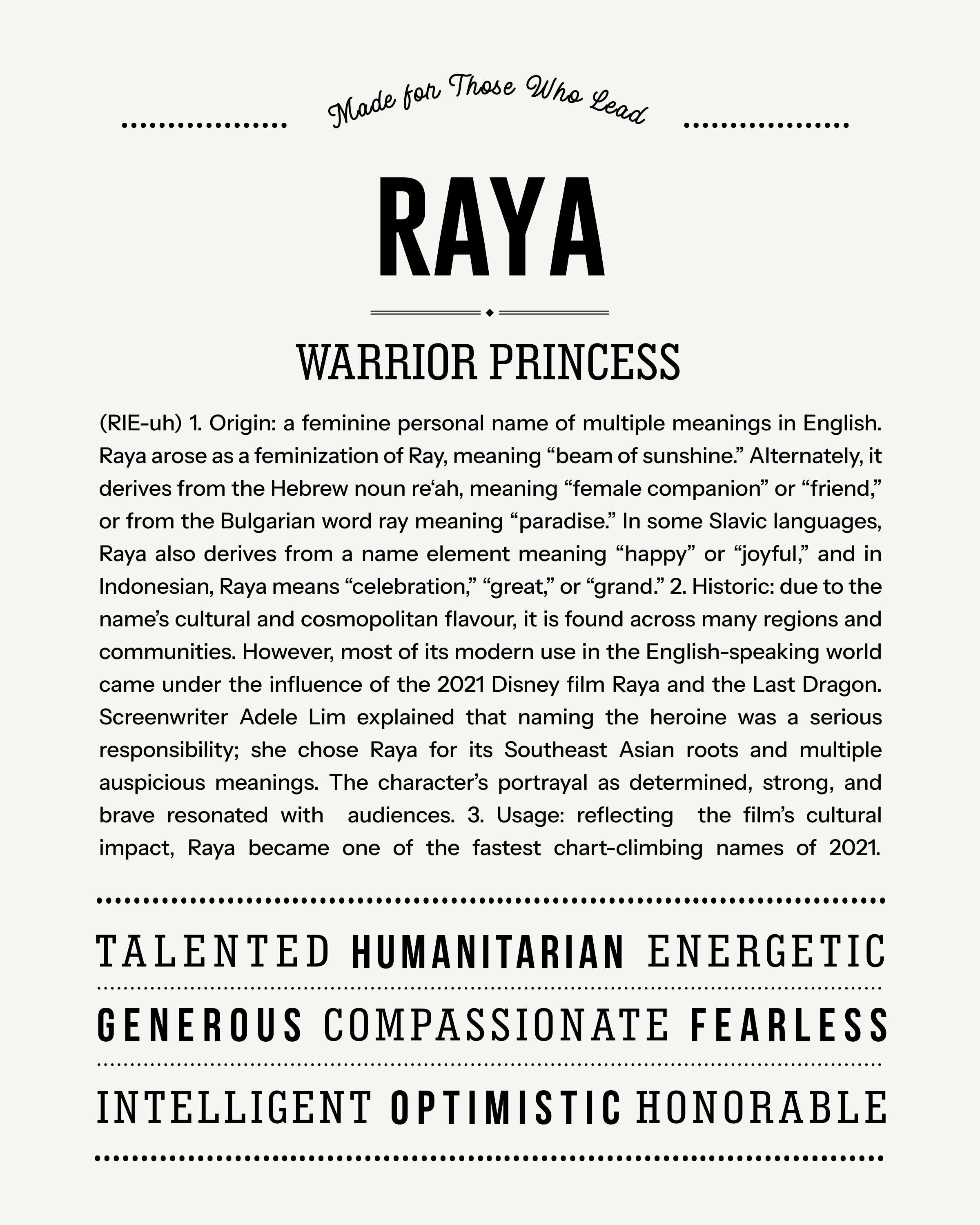 Raya | Personalised Name Meaning Print – Custom Name Art Gift