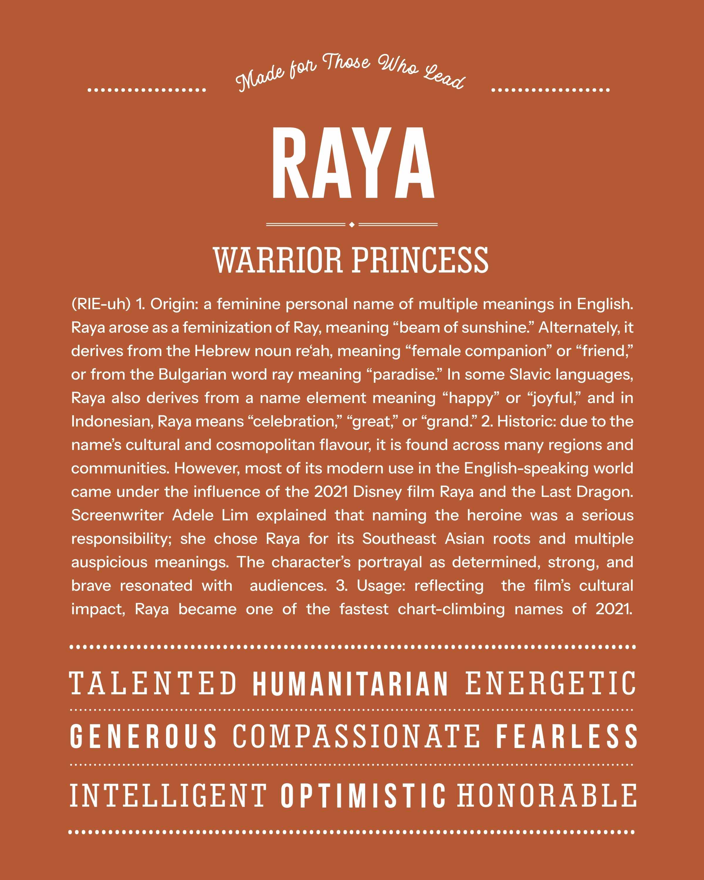 Raya | Personalised Name Meaning Print – Custom Name Art Gift