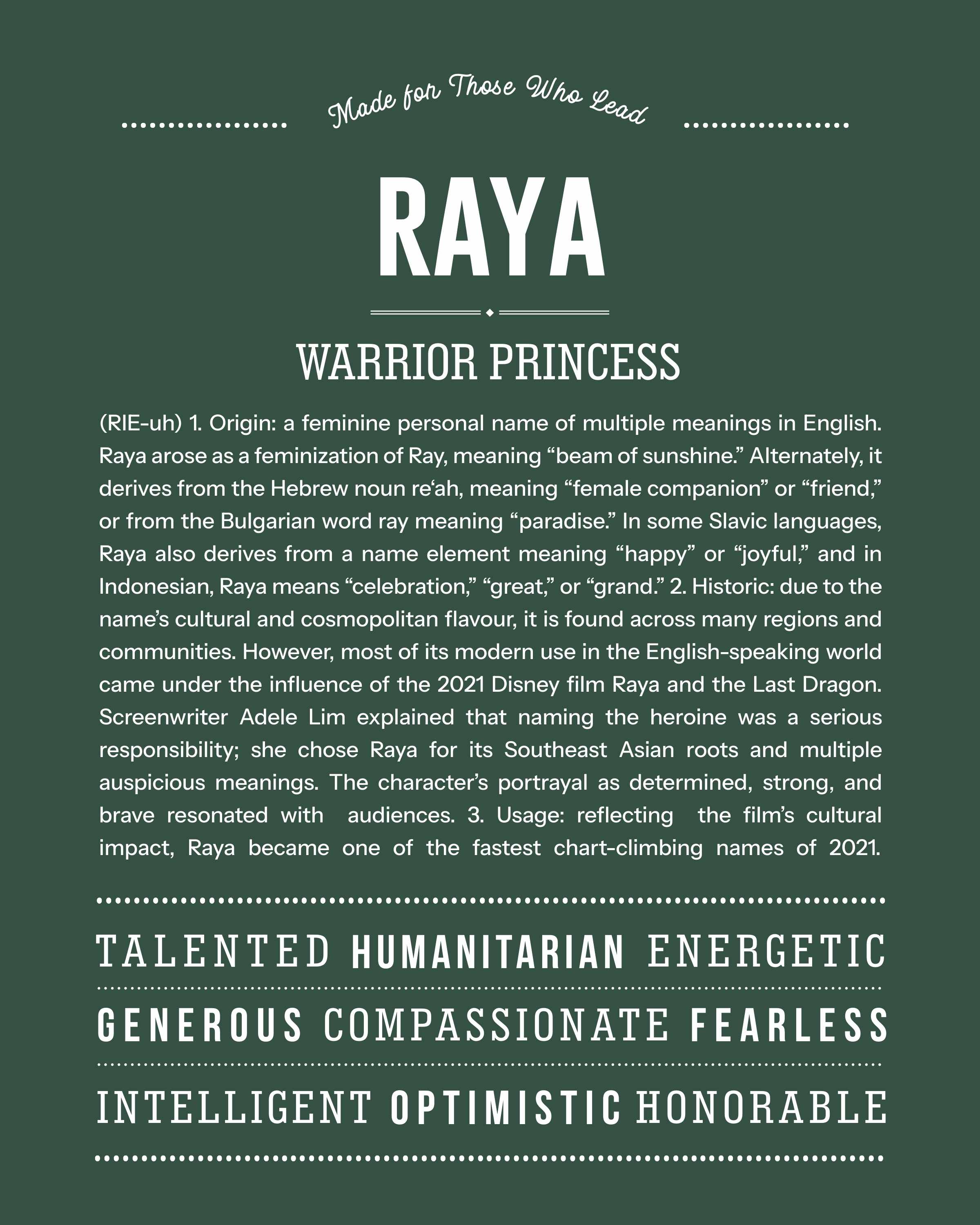 Raya | Personalised Name Meaning Print – Custom Name Art Gift