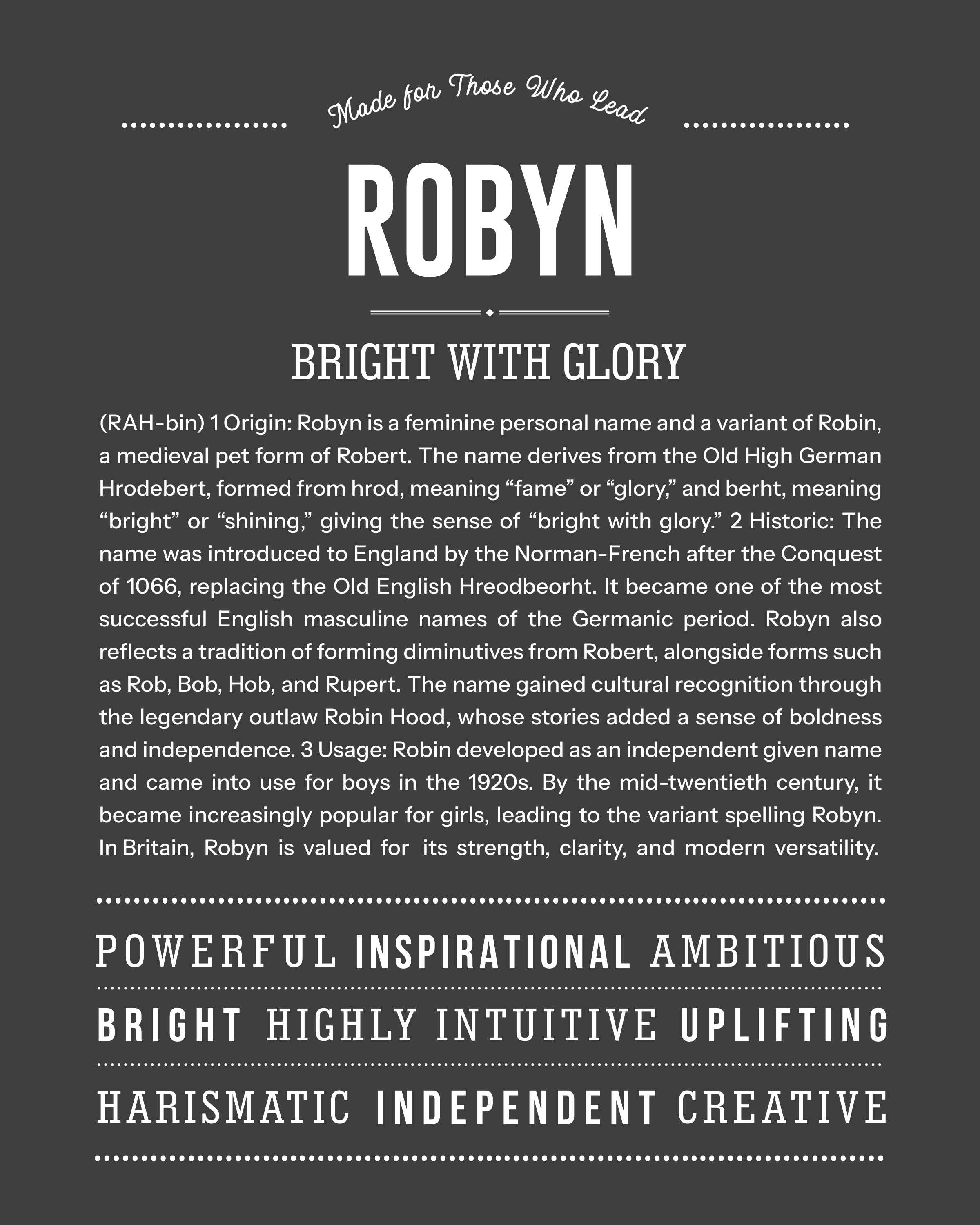 Robyn | Personalised Name Meaning Print – Custom Name Art Gift