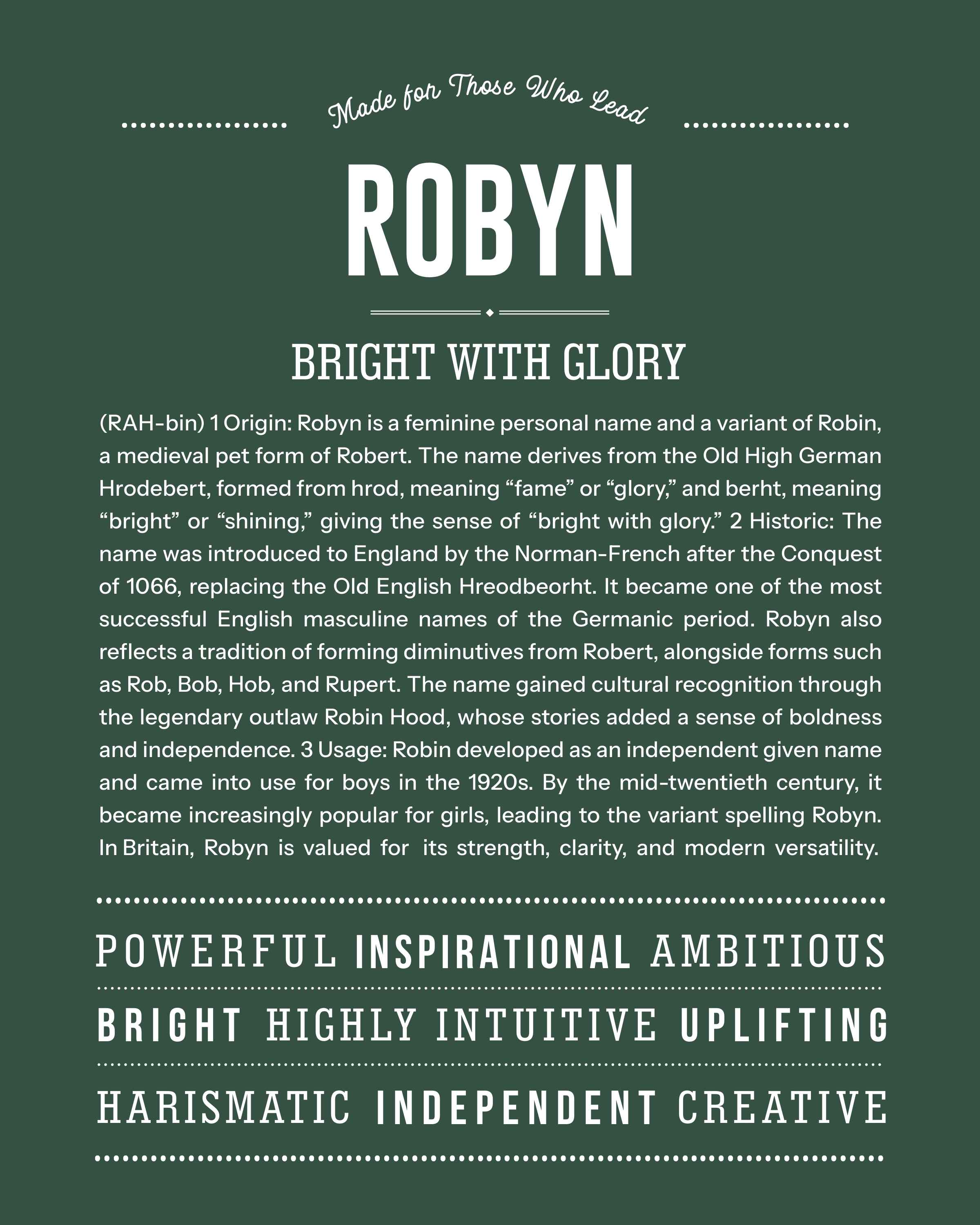 Robyn | Personalised Name Meaning Print – Custom Name Art Gift