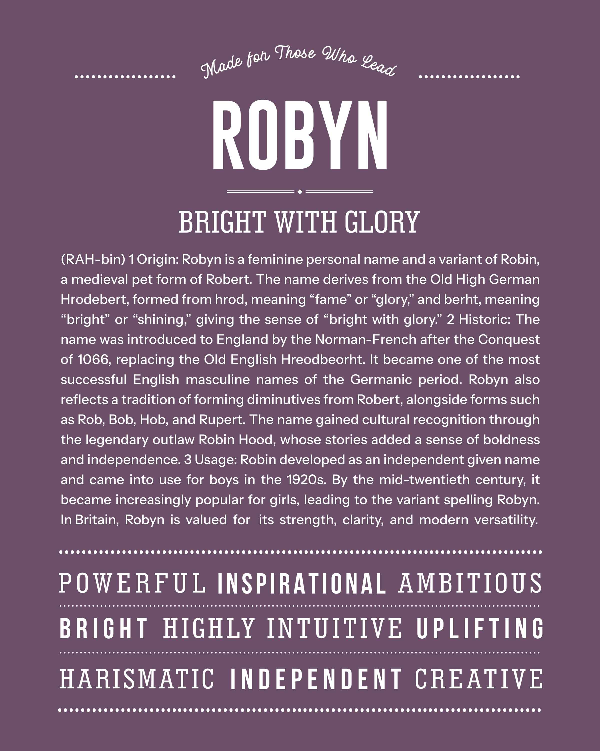 Robyn | Personalised Name Meaning Print – Custom Name Art Gift