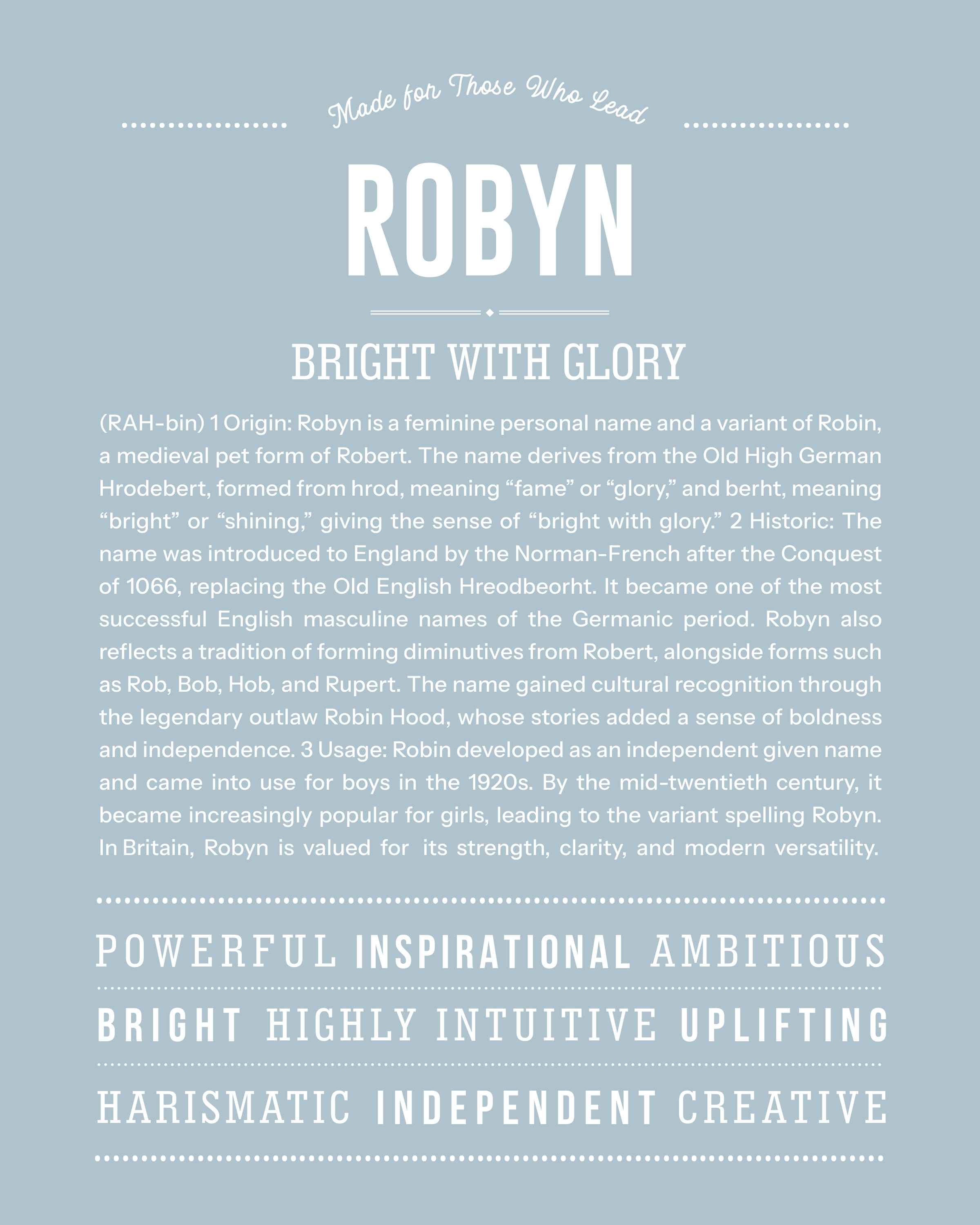 Robyn | Personalised Name Meaning Print – Custom Name Art Gift