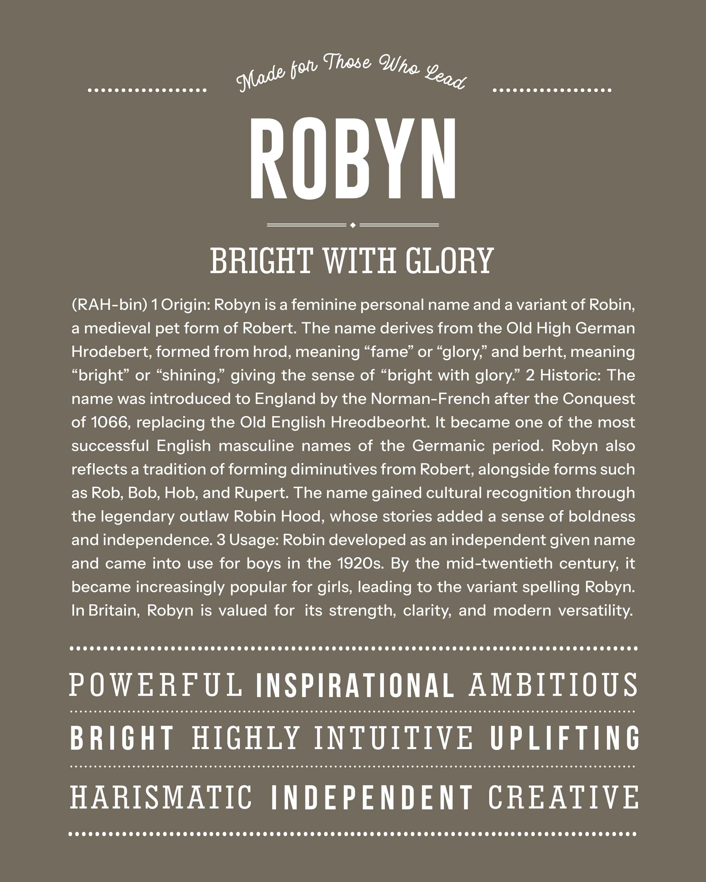 Robyn | Personalised Name Meaning Print – Custom Name Art Gift