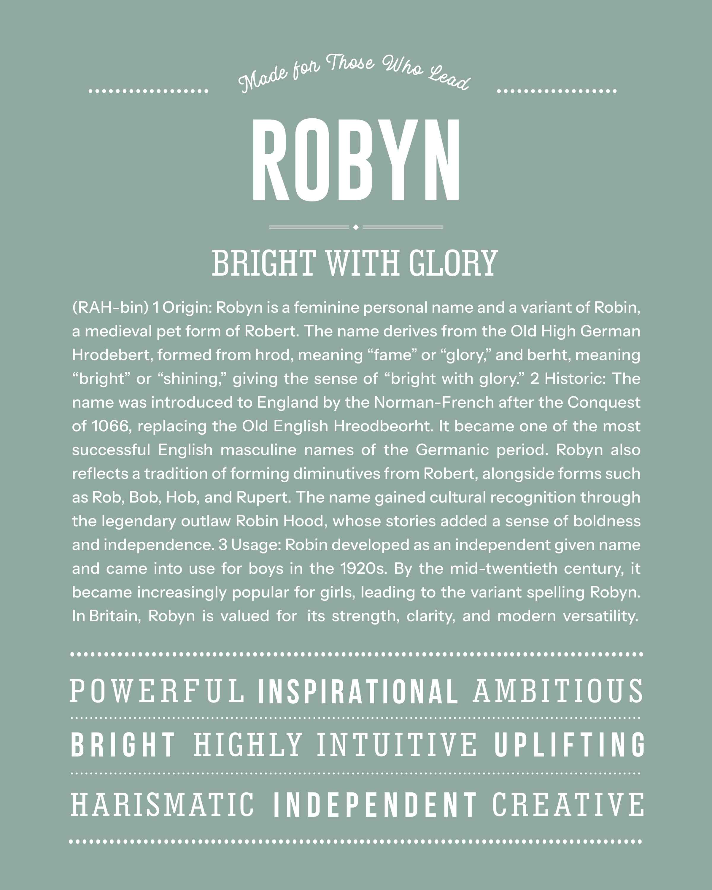 Robyn | Personalised Name Meaning Print – Custom Name Art Gift