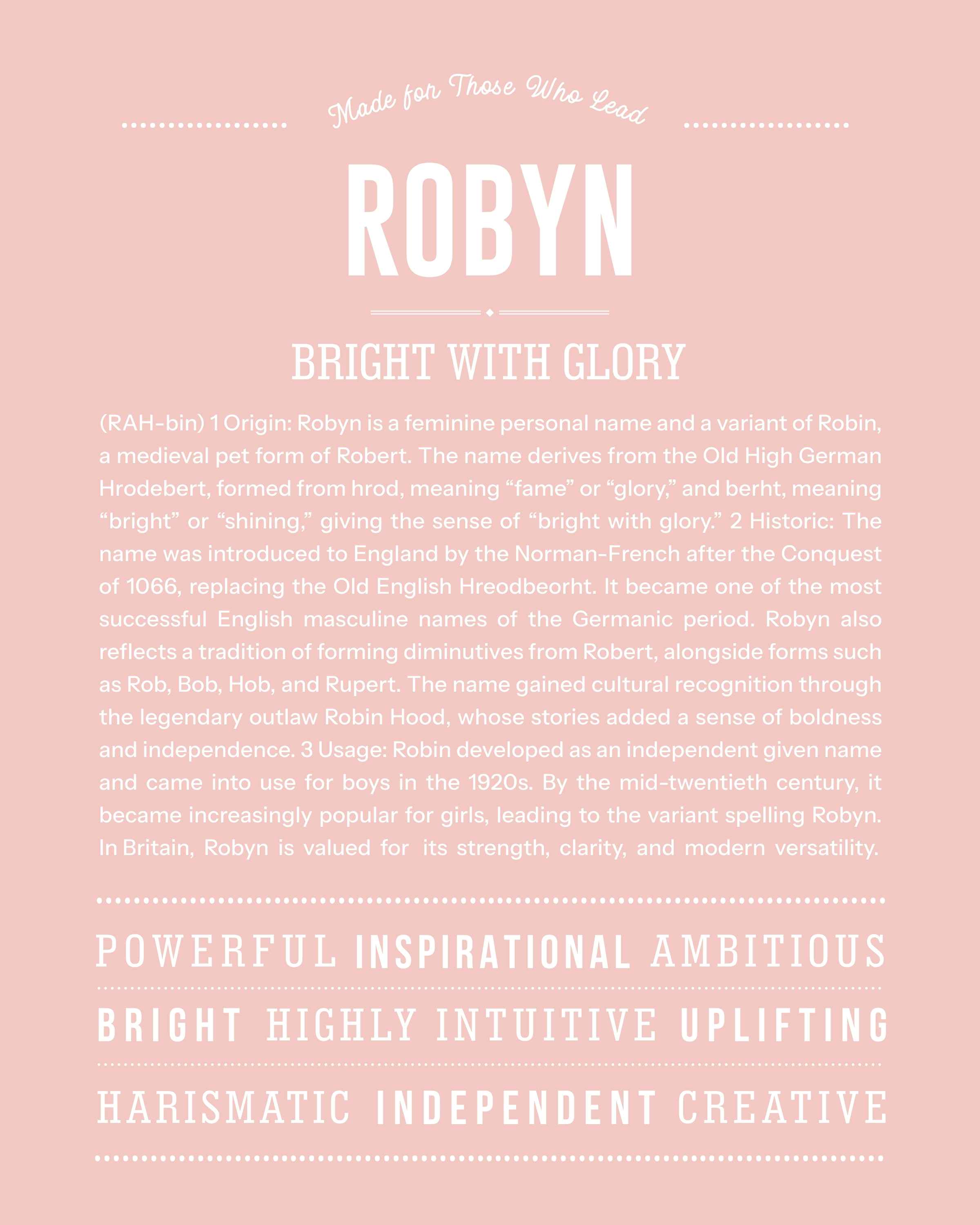 Robyn | Personalised Name Meaning Print – Custom Name Art Gift