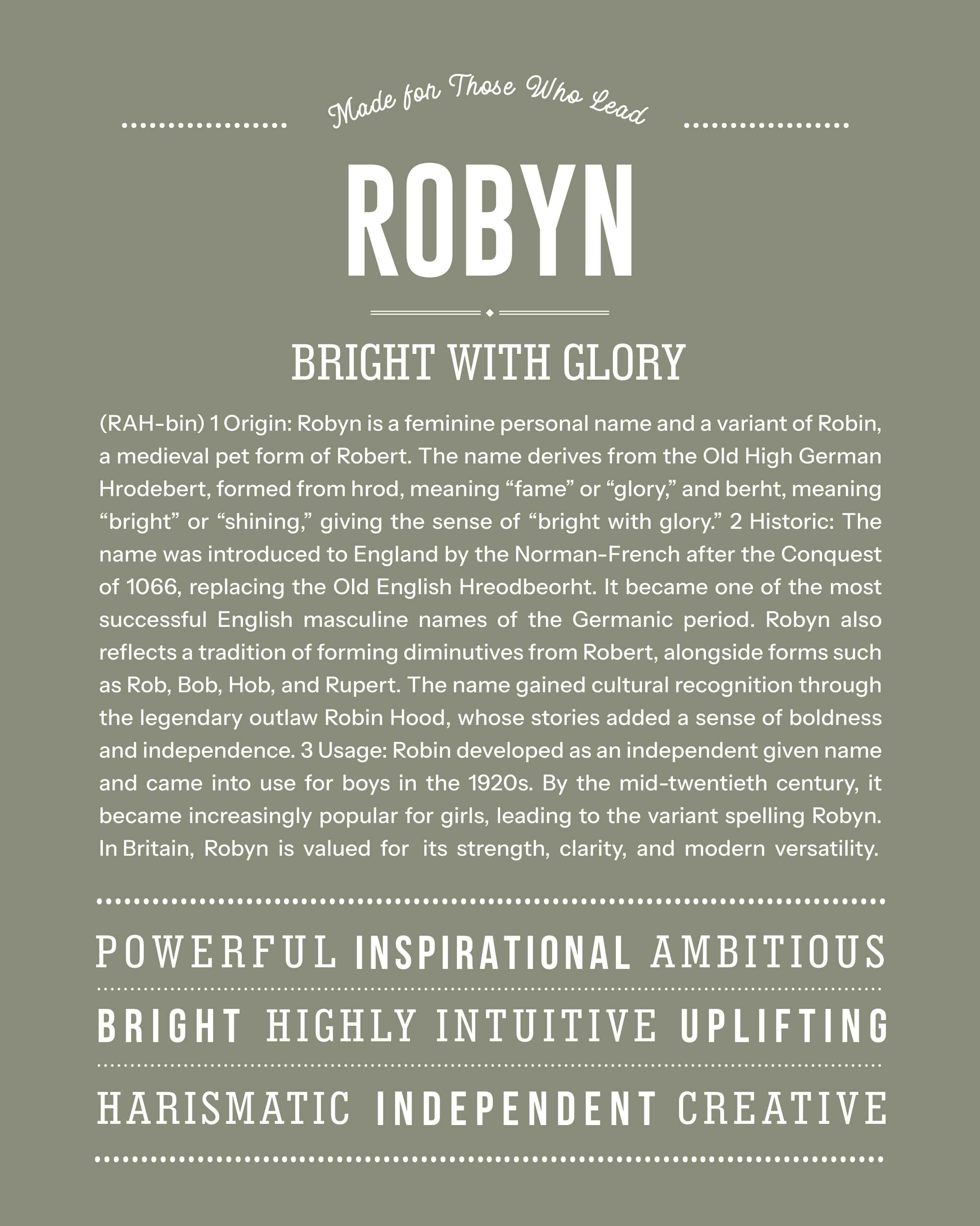 Robyn | Personalised Name Meaning Print – Custom Name Art Gift