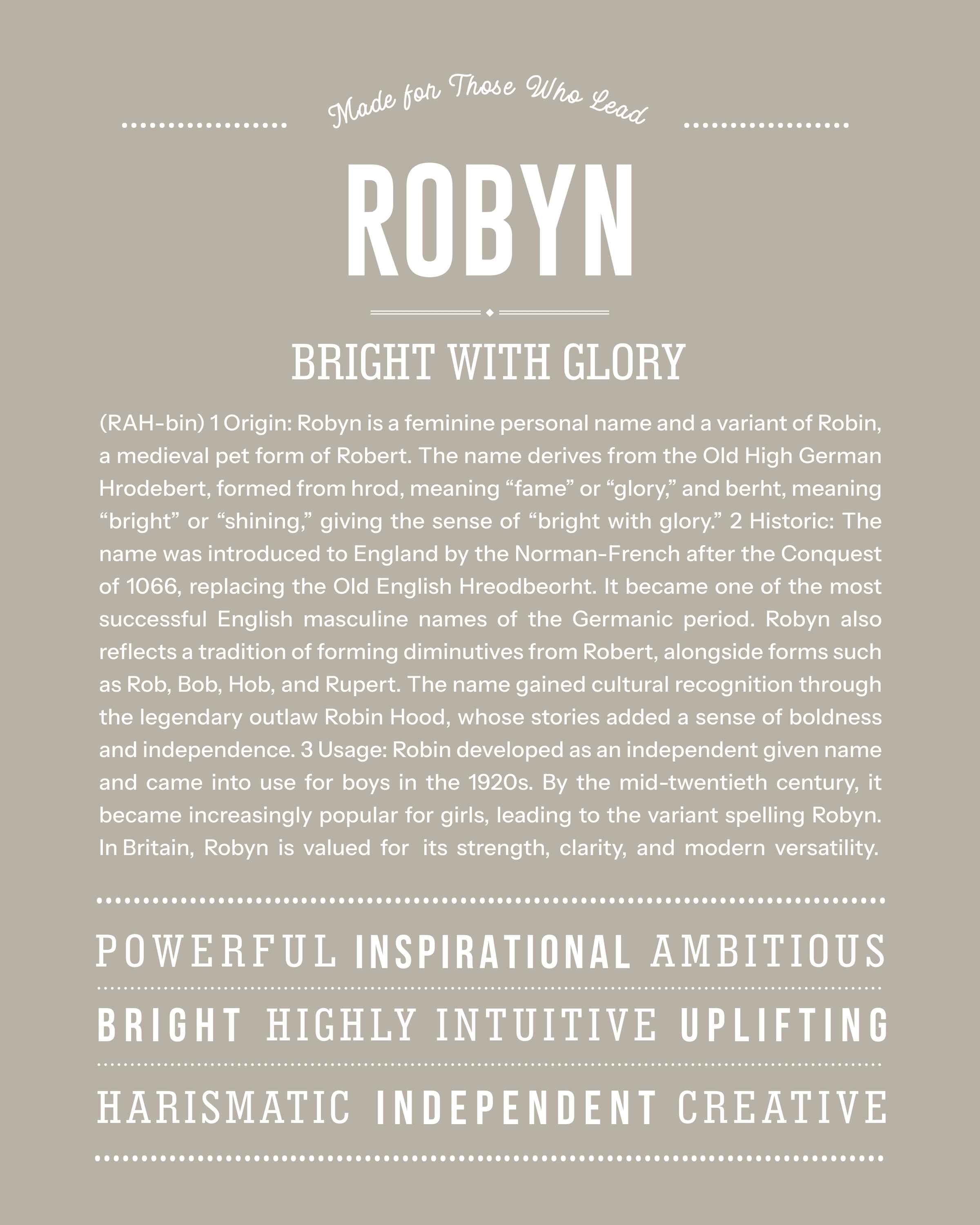 Robyn | Personalised Name Meaning Print – Custom Name Art Gift