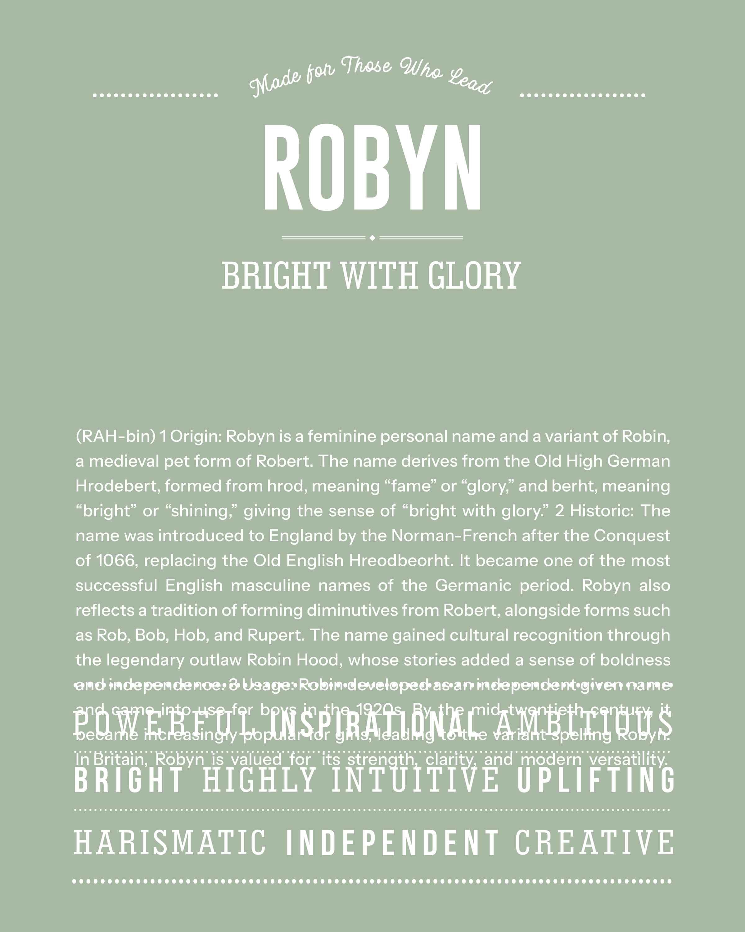 Robyn | Personalised Name Meaning Print – Custom Name Art Gift