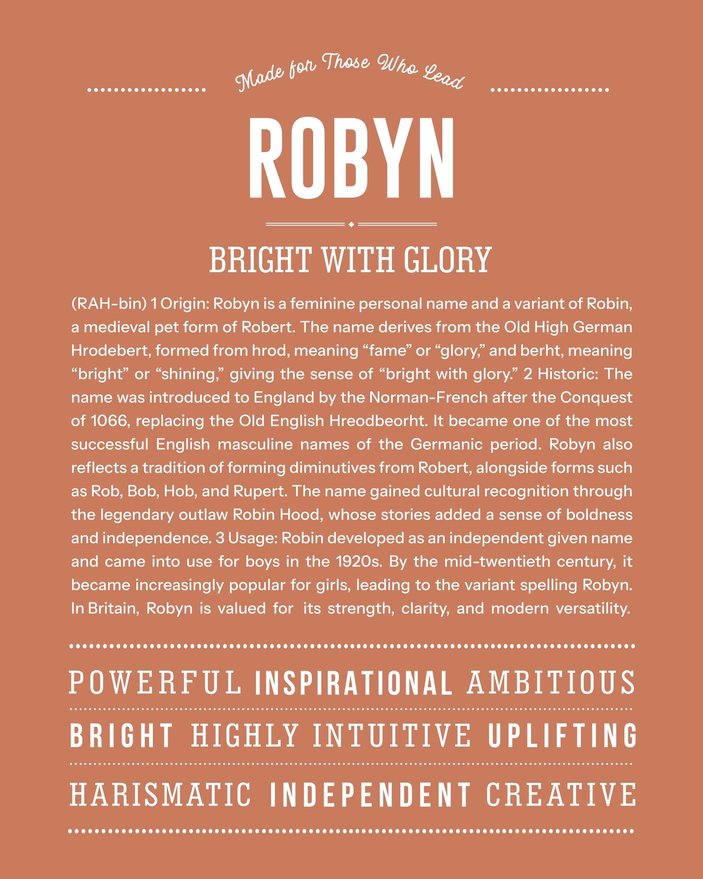Robyn | Personalised Name Meaning Print – Custom Name Art Gift