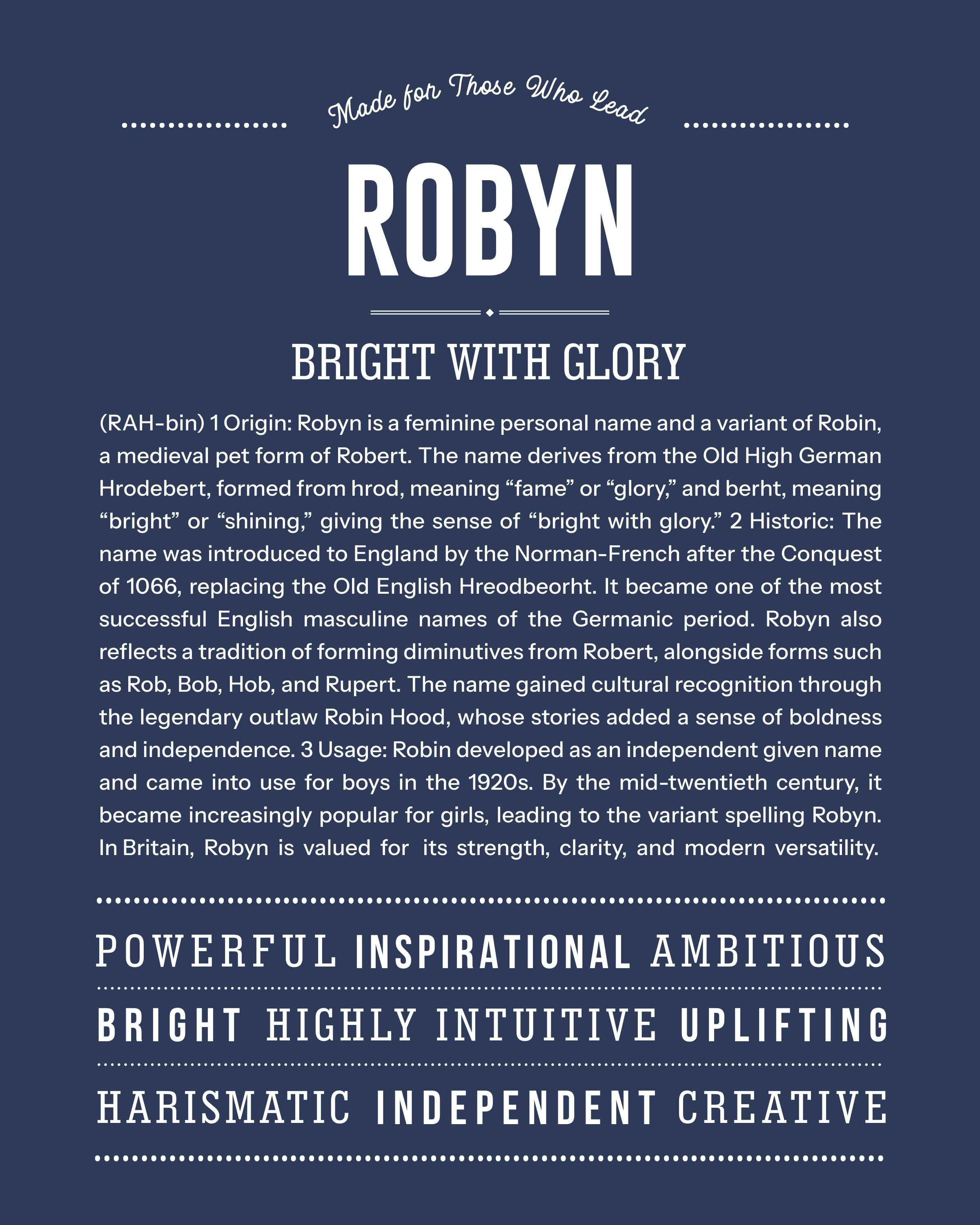 Robyn | Personalised Name Meaning Print – Custom Name Art Gift