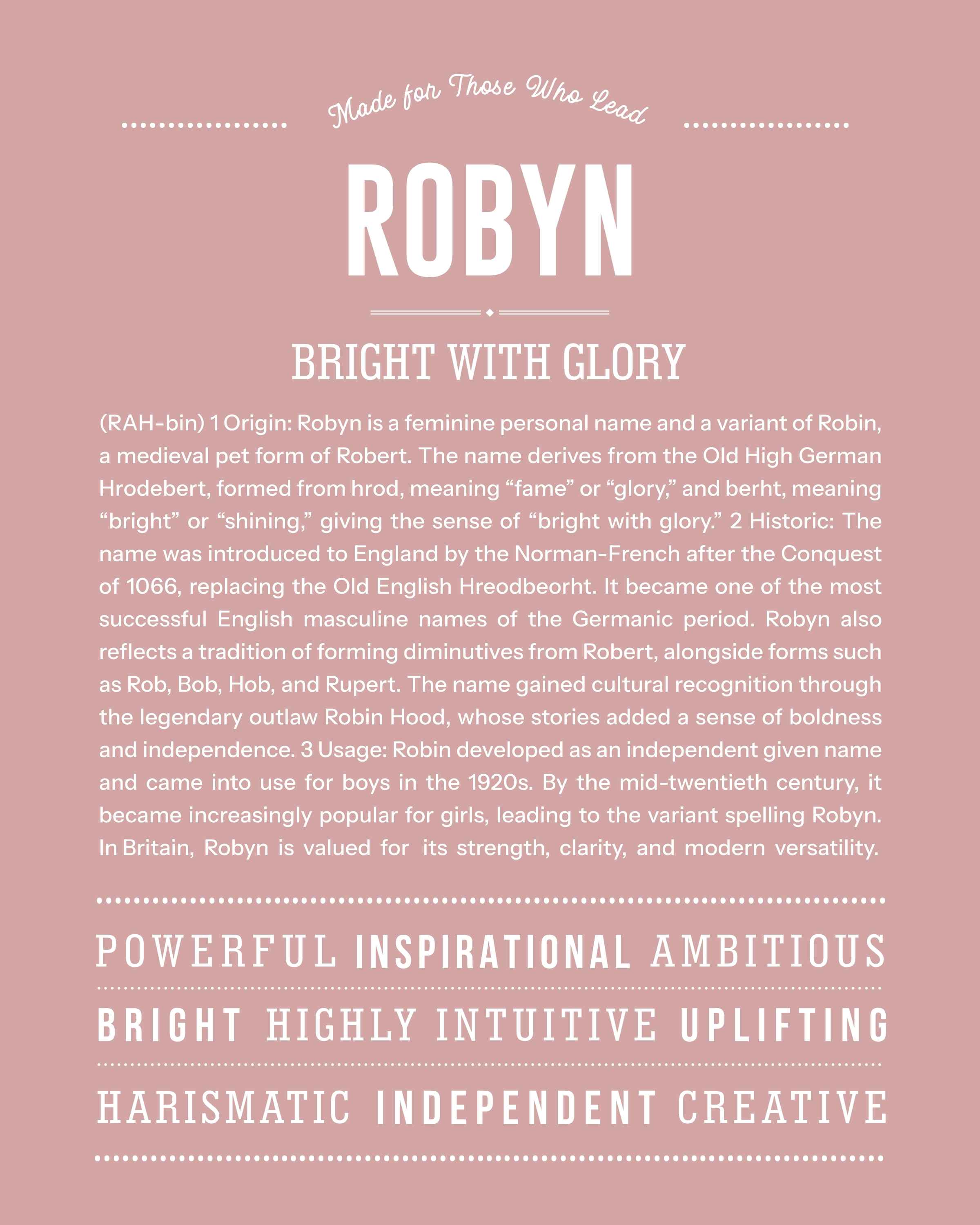Robyn | Personalised Name Meaning Print – Custom Name Art Gift