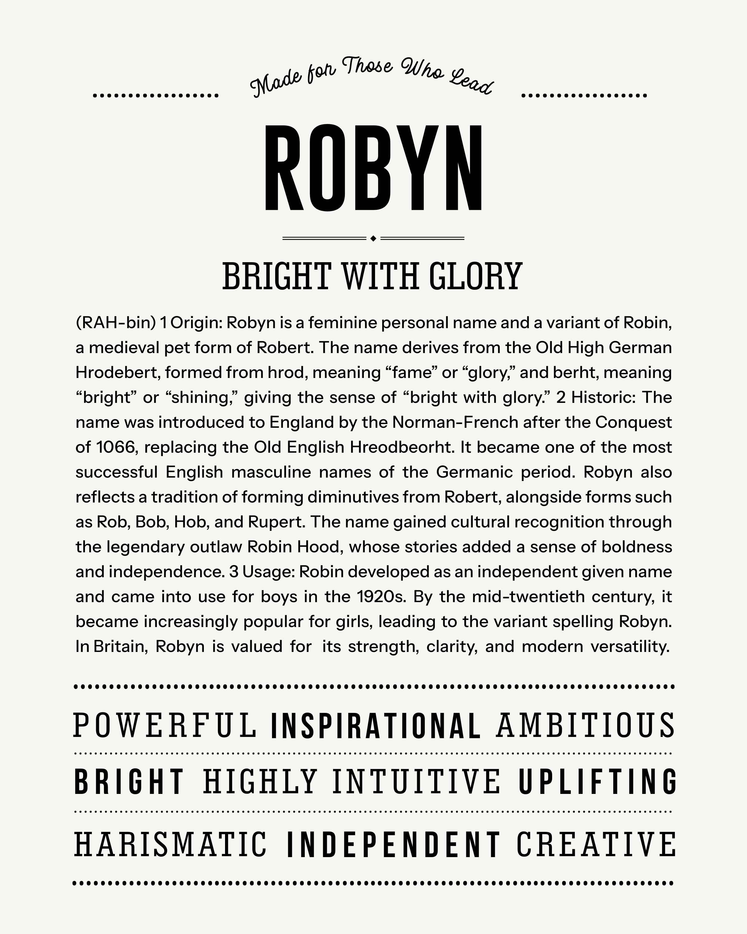 Robyn | Personalised Name Meaning Print – Custom Name Art Gift