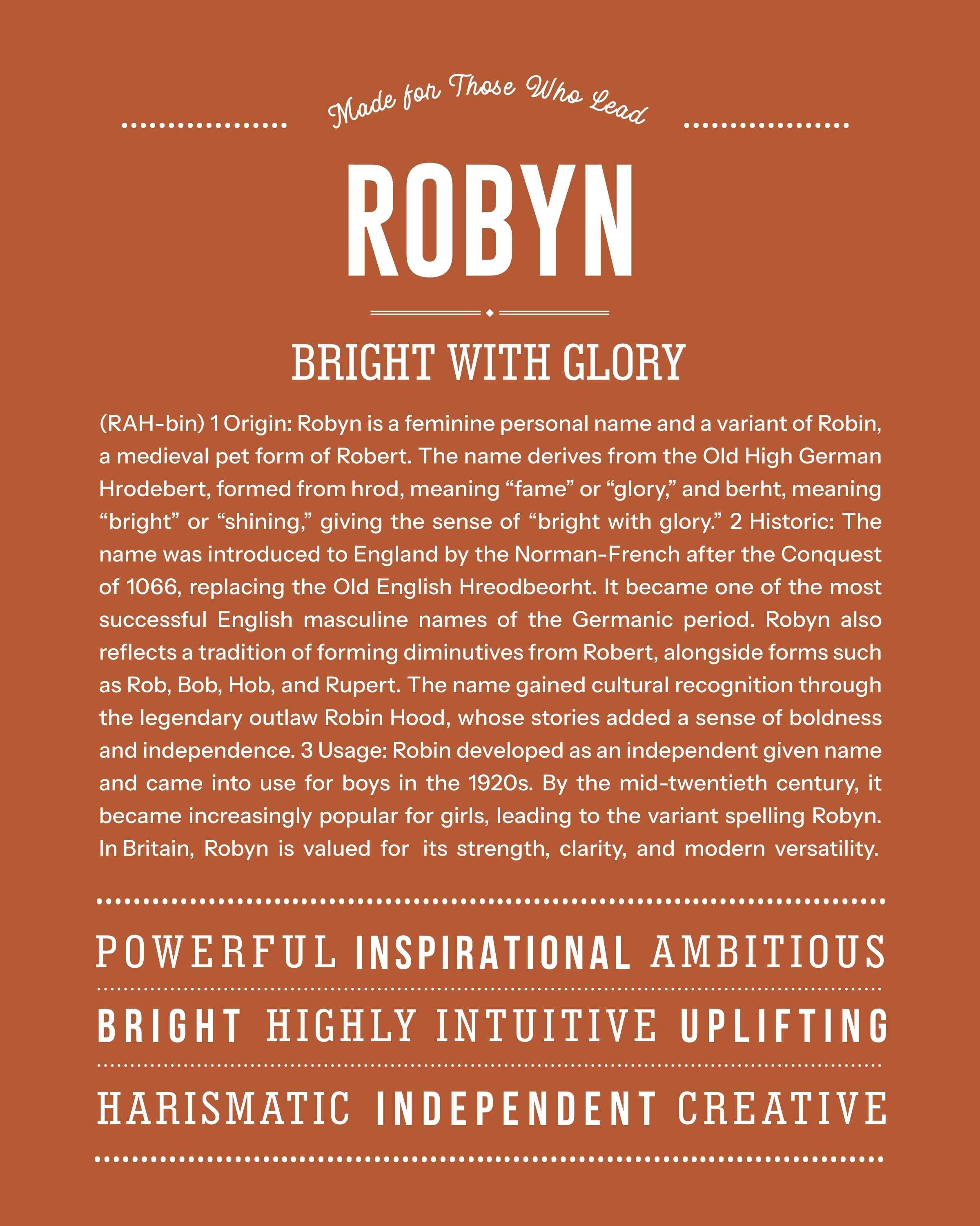 Robyn | Personalised Name Meaning Print – Custom Name Art Gift