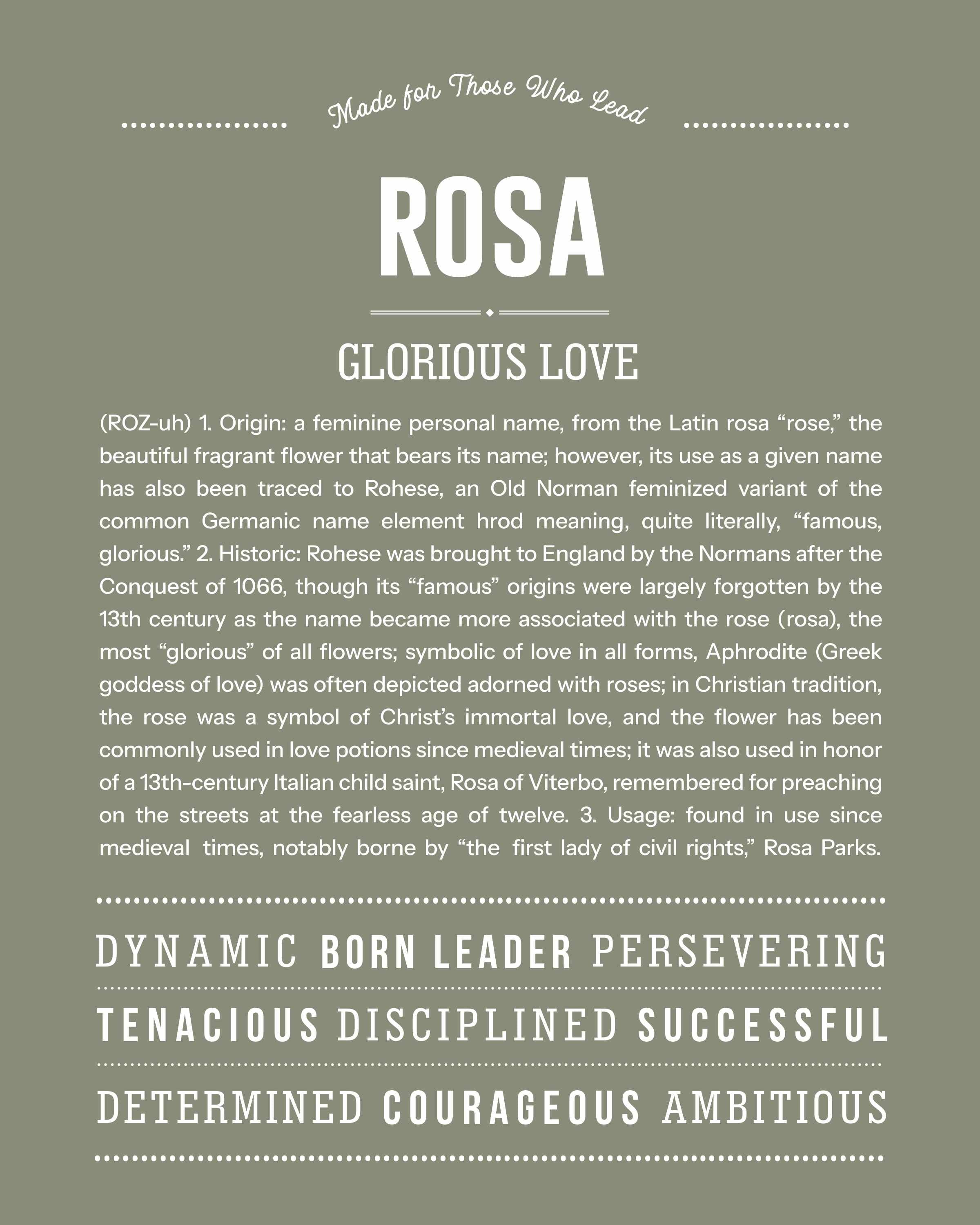 Rosa | Personalised Name Meaning Print – Custom Name Art Gift