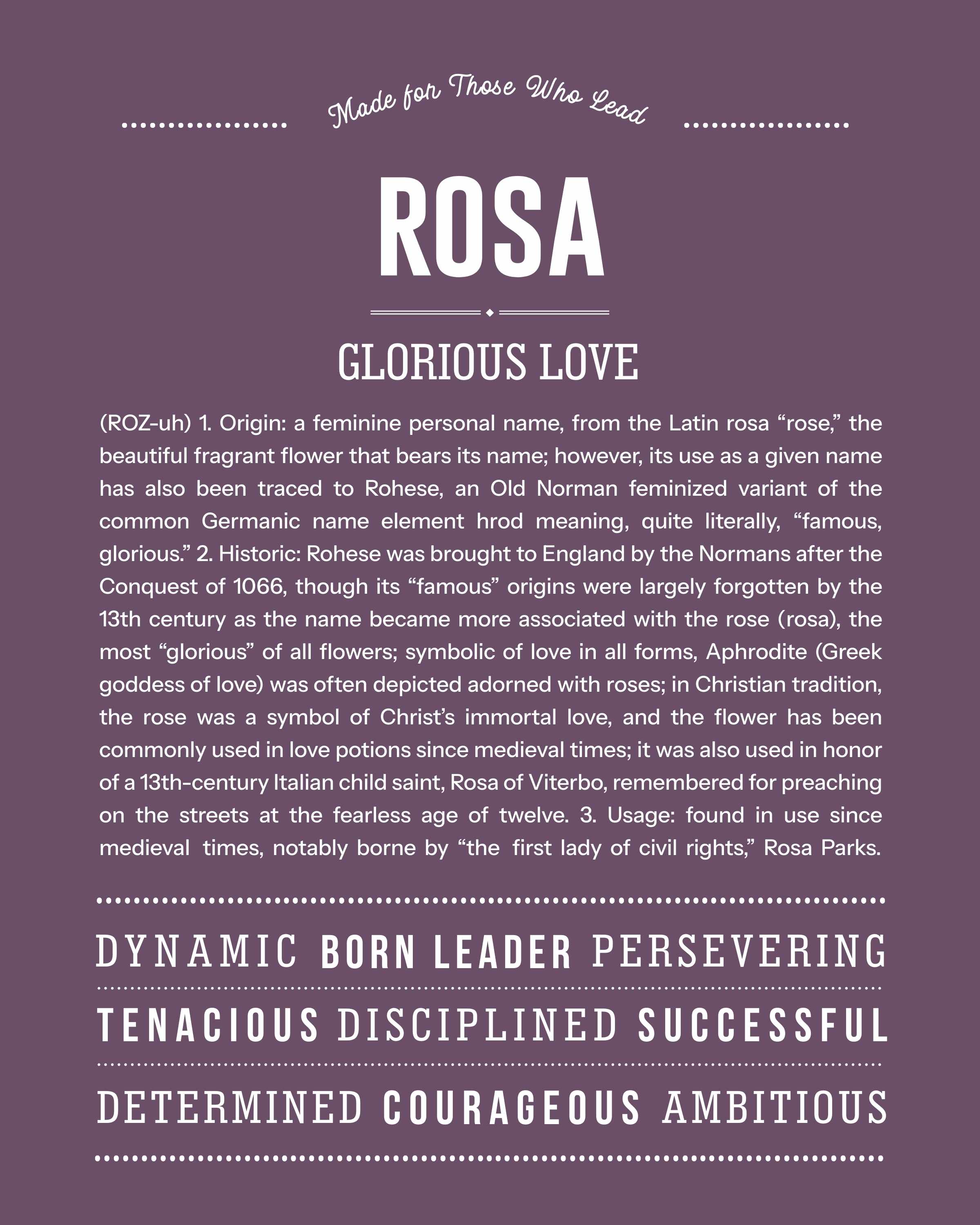 Rosa | Personalised Name Meaning Print – Custom Name Art Gift
