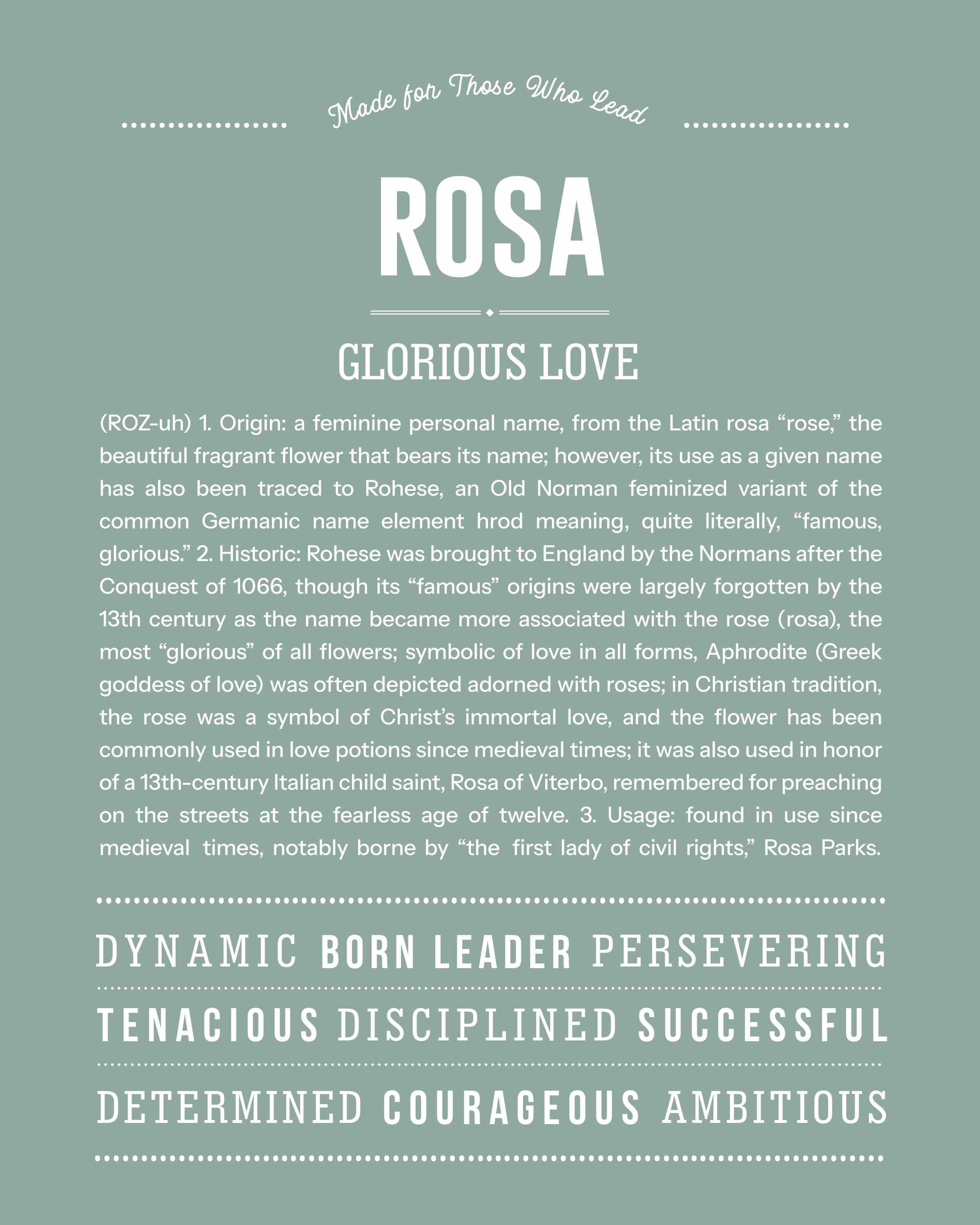 Rosa | Personalised Name Meaning Print – Custom Name Art Gift
