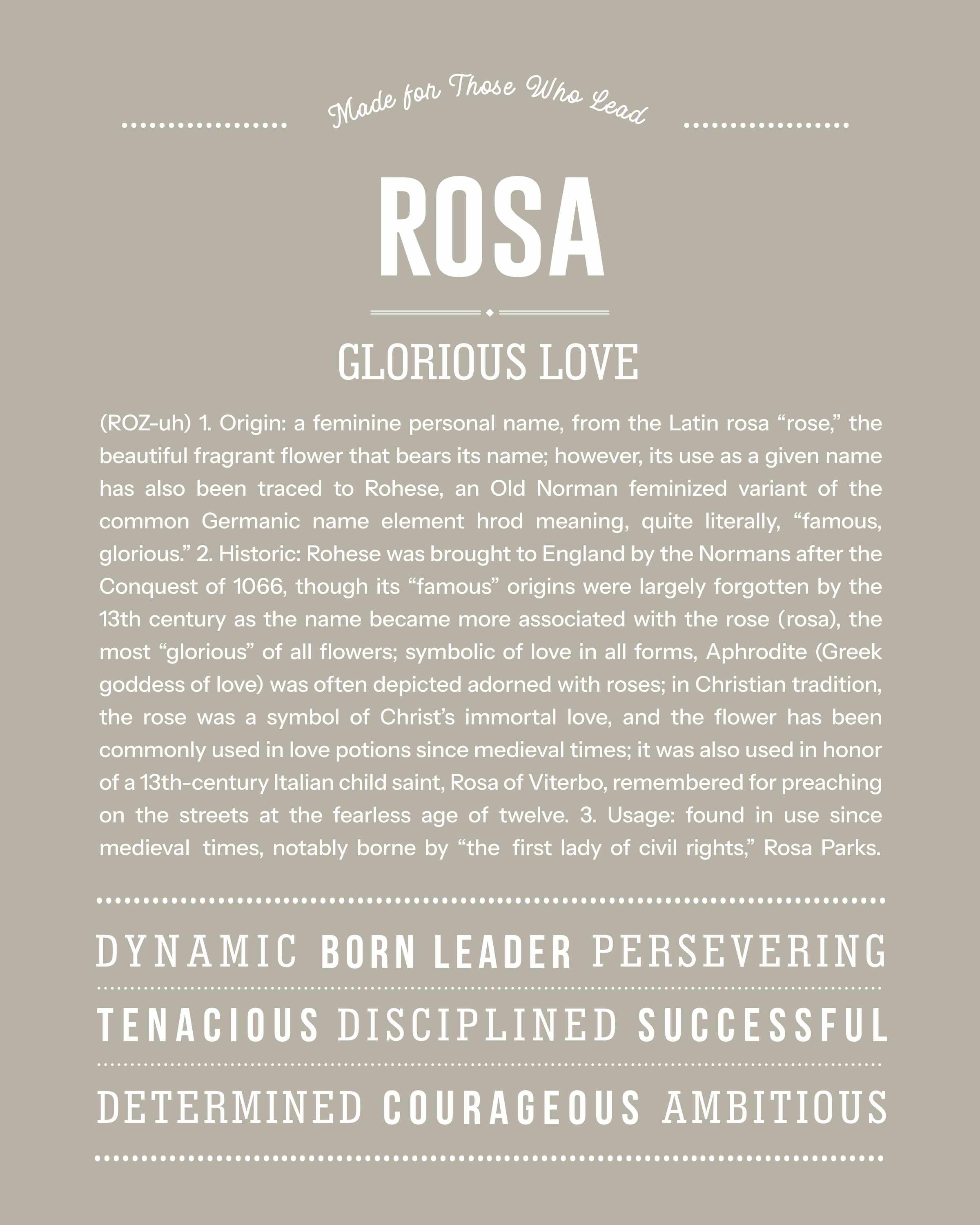Rosa | Personalised Name Meaning Print – Custom Name Art Gift