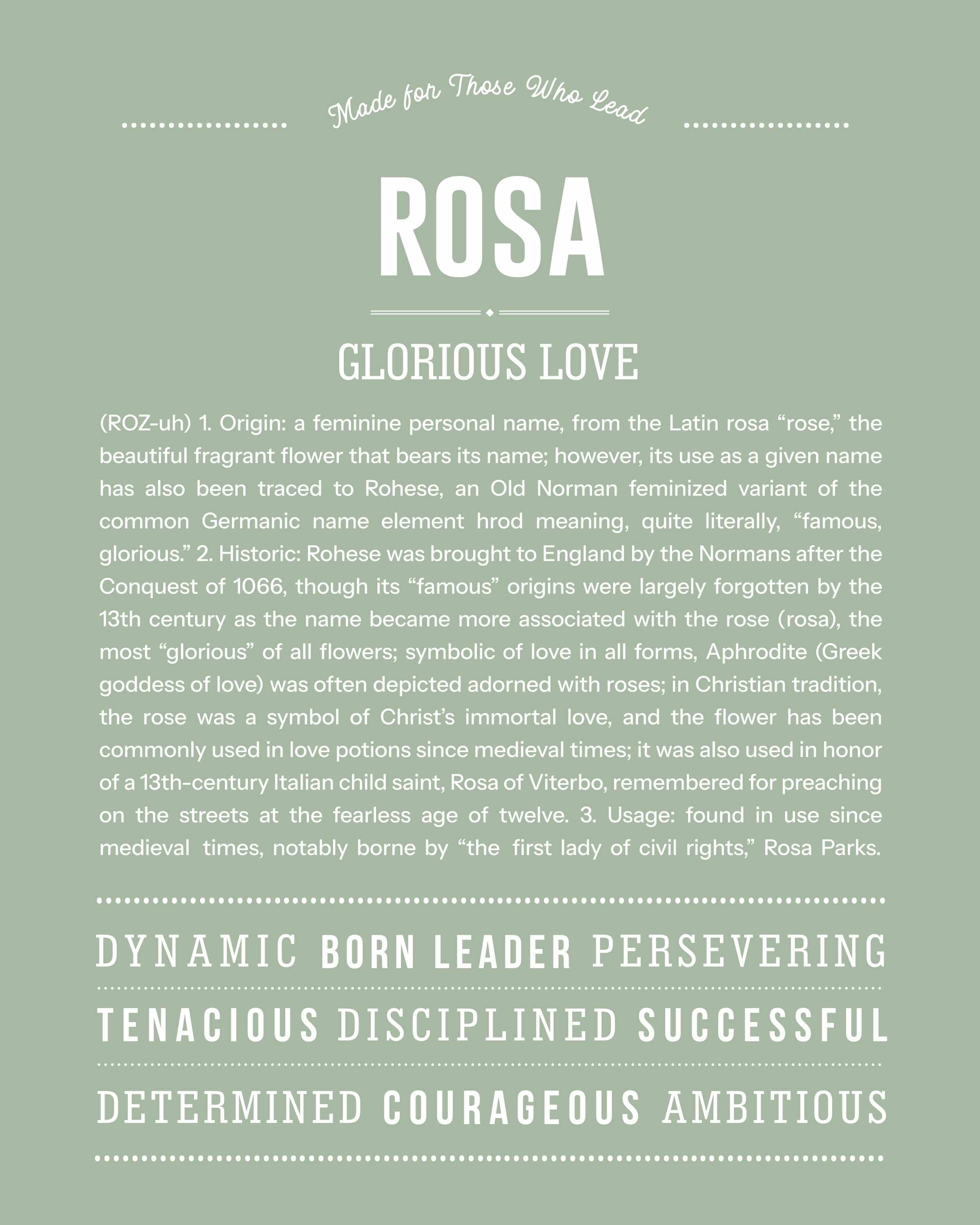Rosa | Personalised Name Meaning Print – Custom Name Art Gift