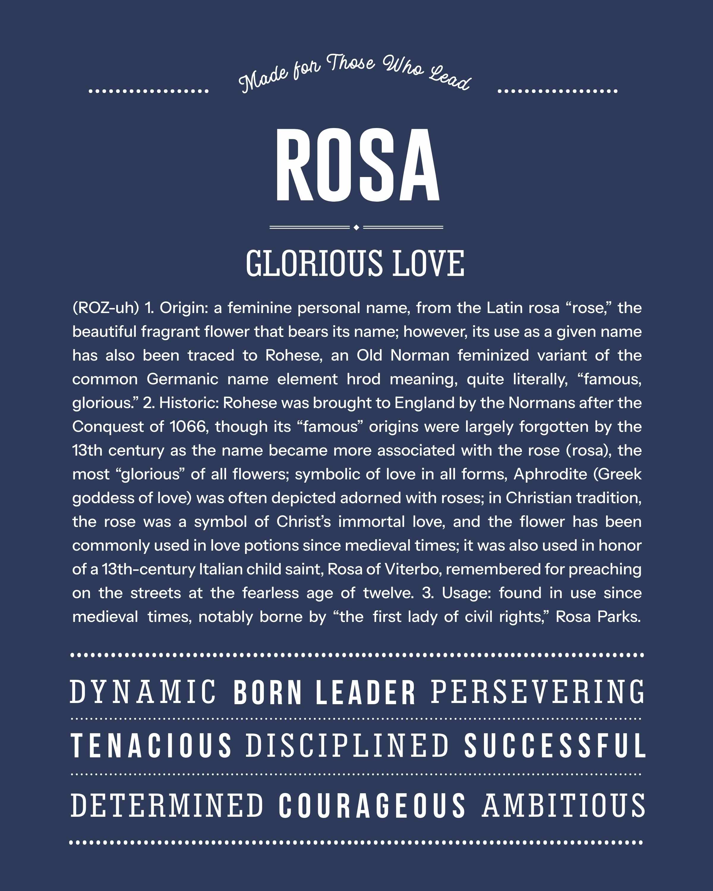 Rosa | Personalised Name Meaning Print – Custom Name Art Gift