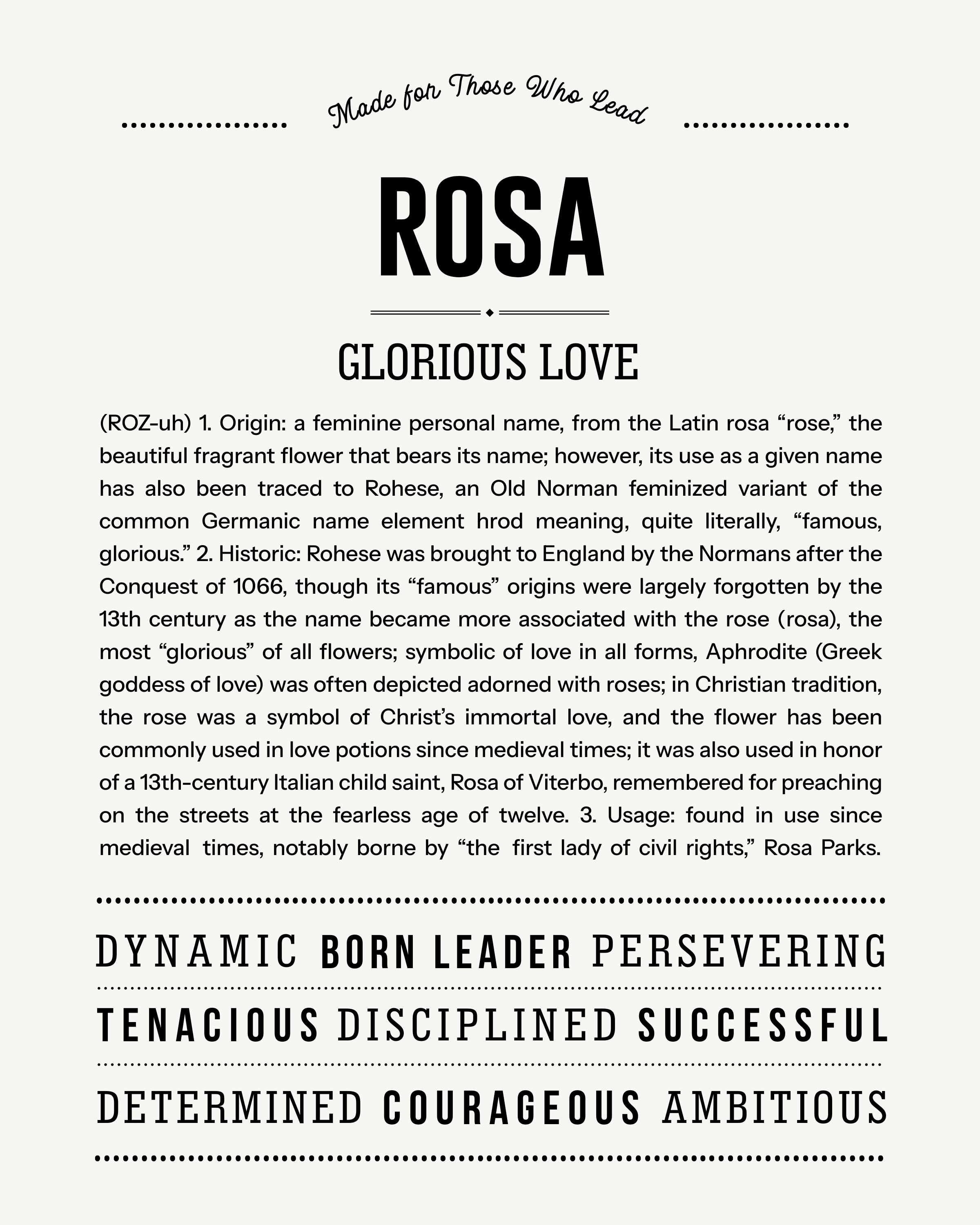 Rosa | Personalised Name Meaning Print – Custom Name Art Gift