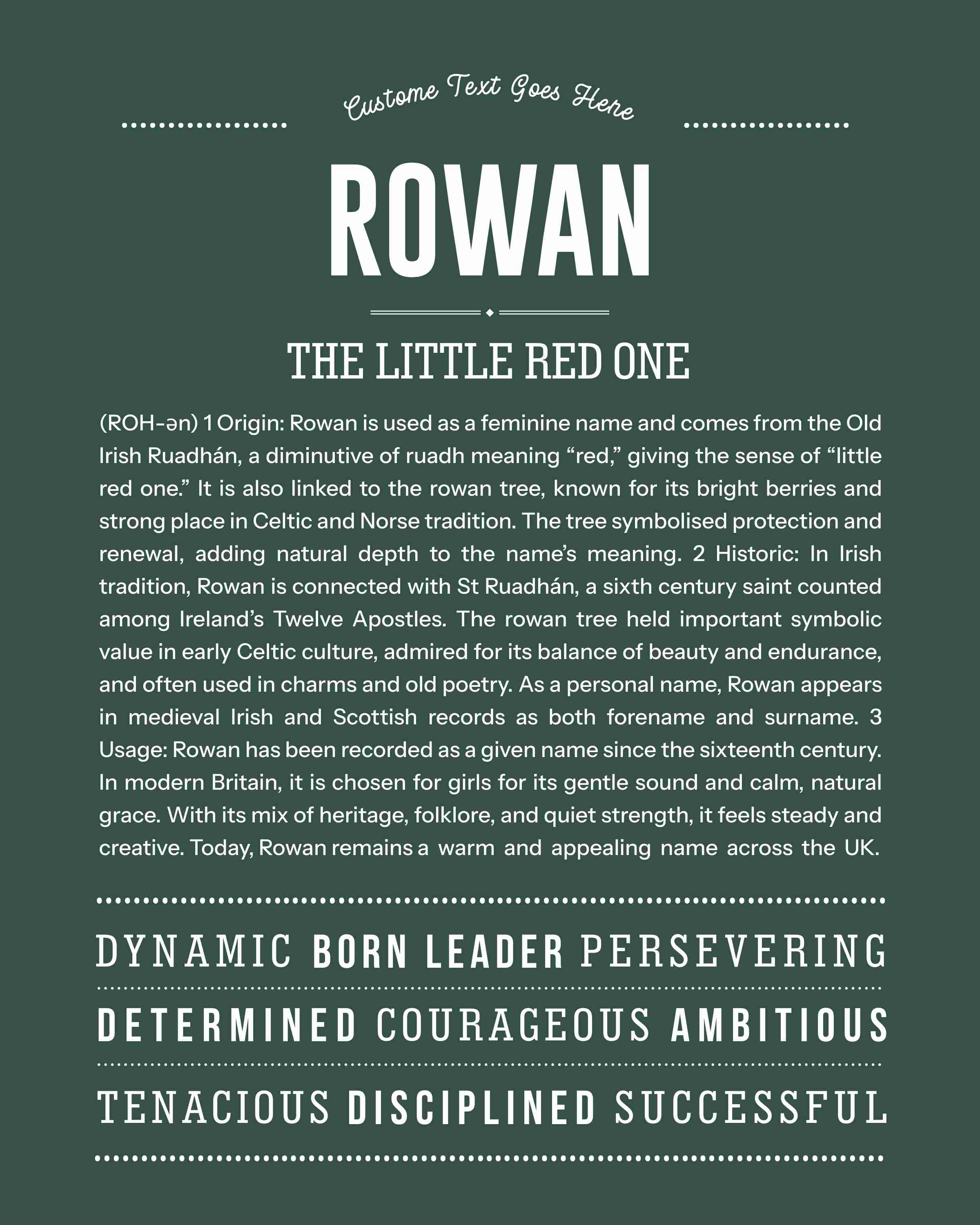 Rowan (female) | Personalised Name Meaning Print – Custom Name Art Gift