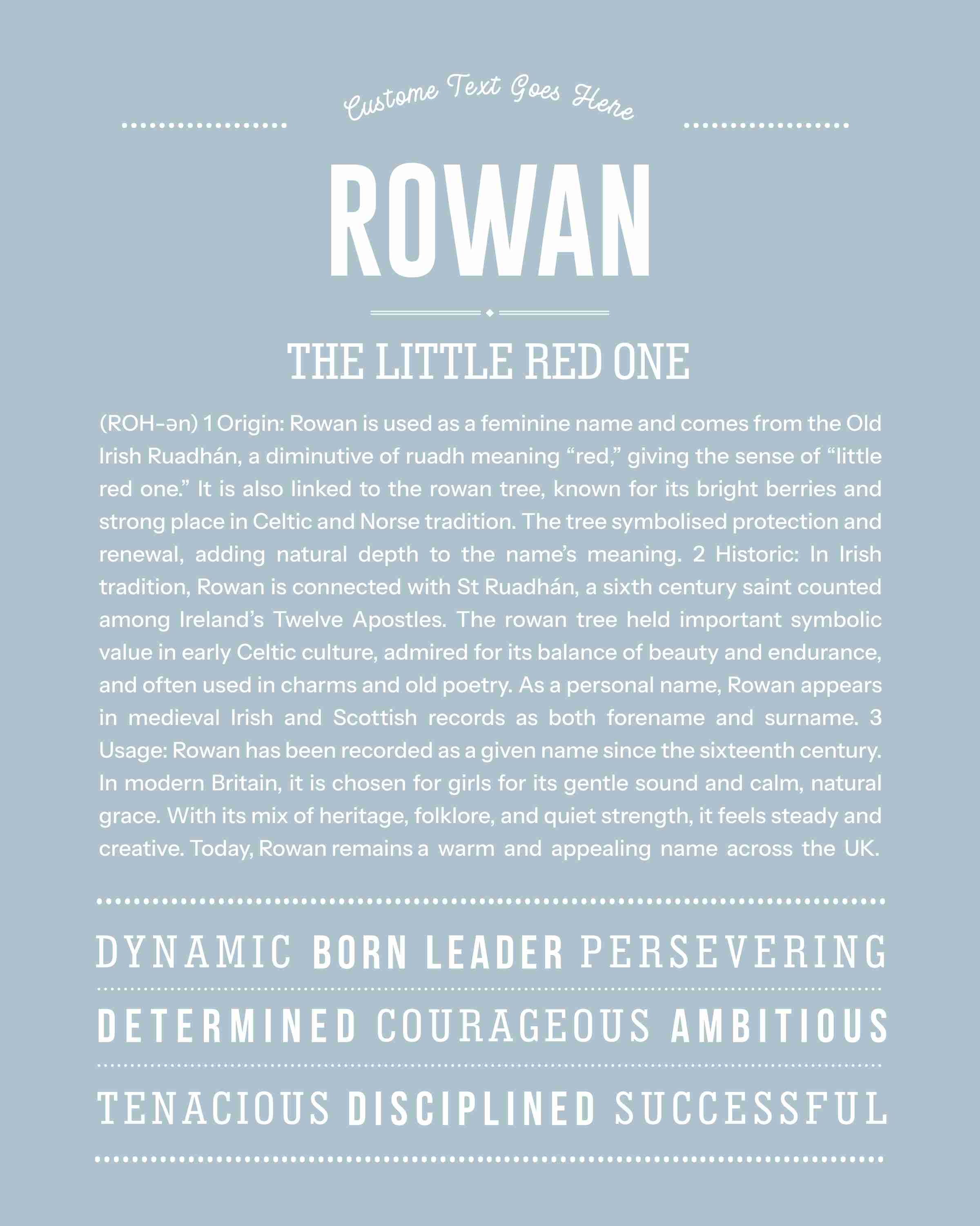 Rowan (female) | Personalised Name Meaning Print – Custom Name Art Gift