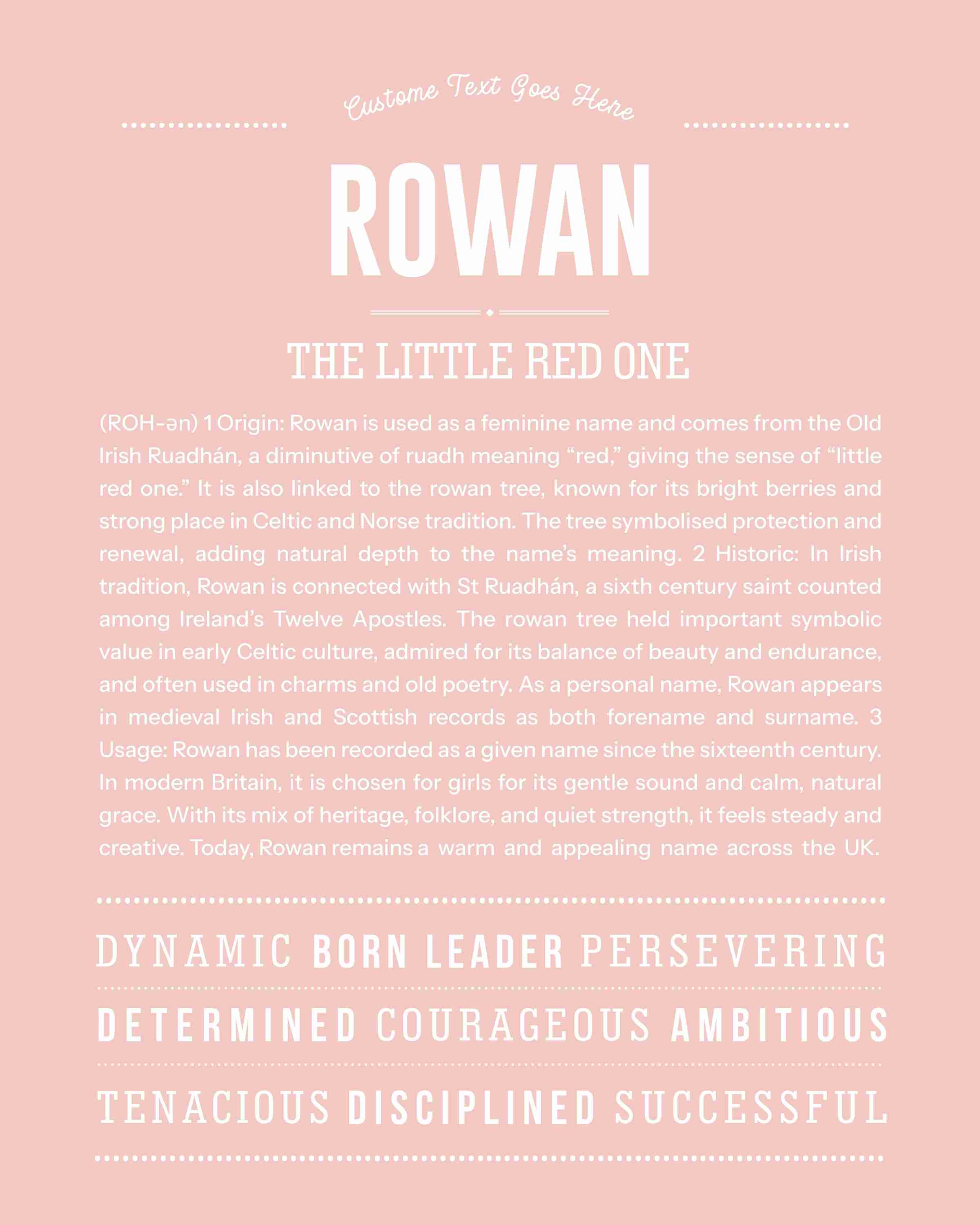 Rowan (female) | Personalised Name Meaning Print – Custom Name Art Gift