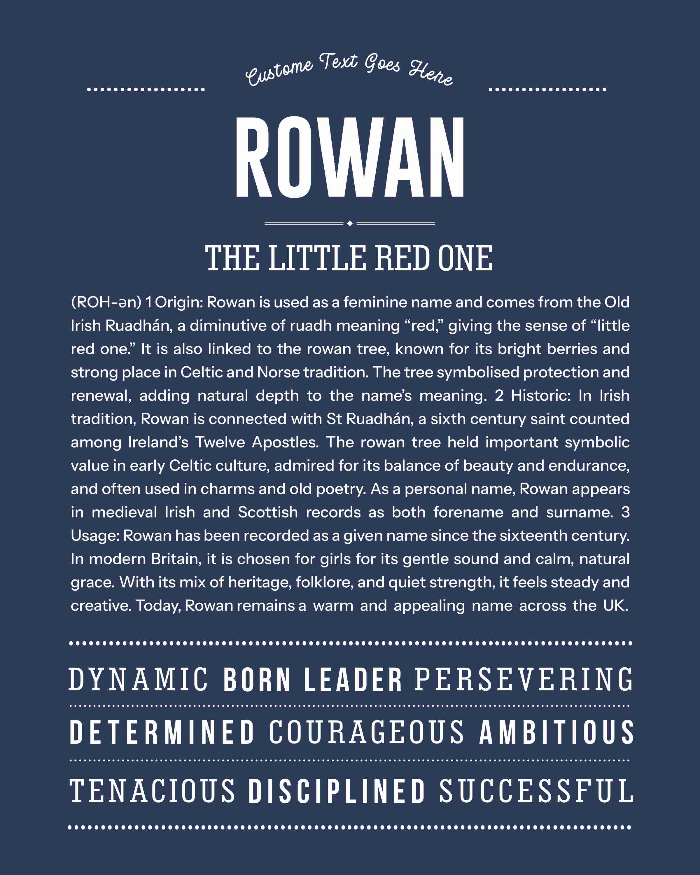Rowan (female) | Personalised Name Meaning Print – Custom Name Art Gift